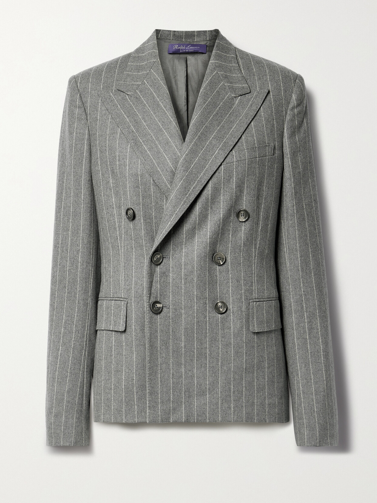 Shop Ralph Lauren Safford Double-breasted Pinstriped Wool Blazer In Gray