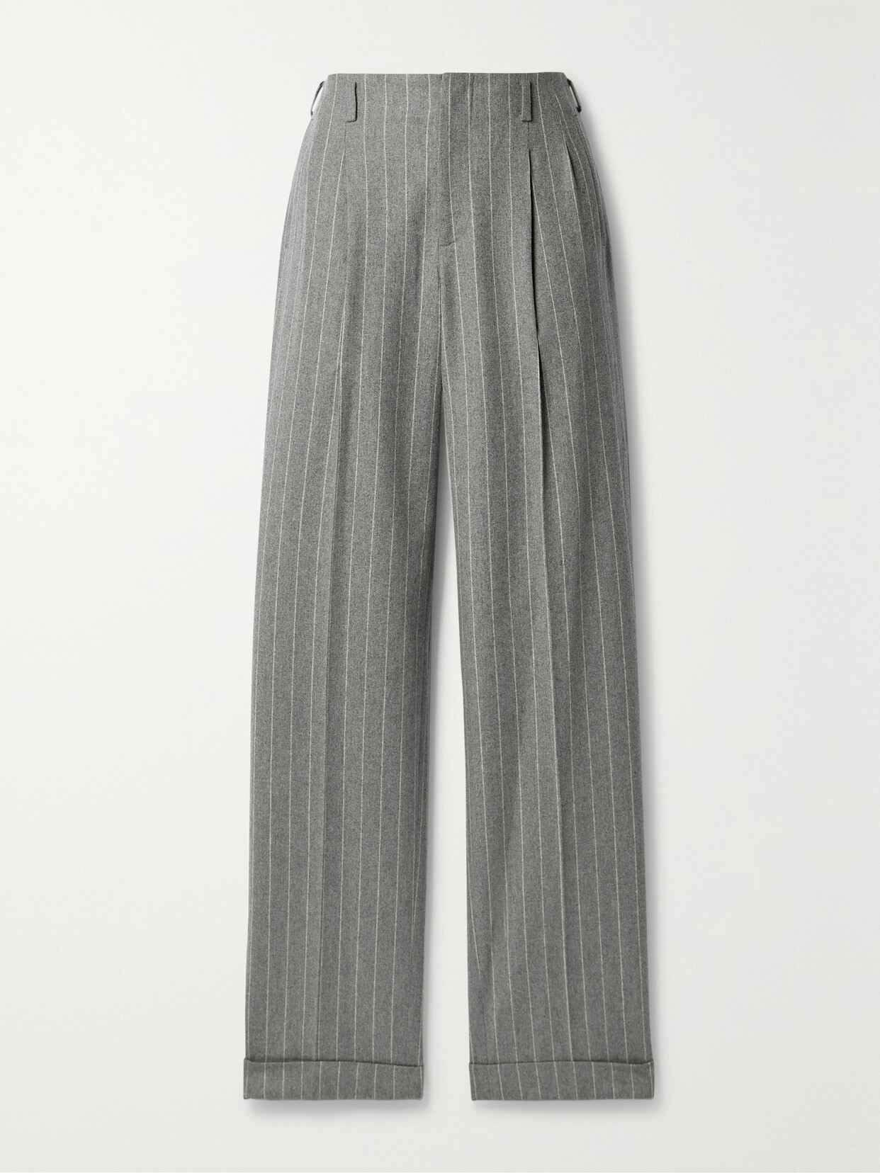 Ralph Lauren Pleated Pinstriped Wool Straight-leg Pants In Gray