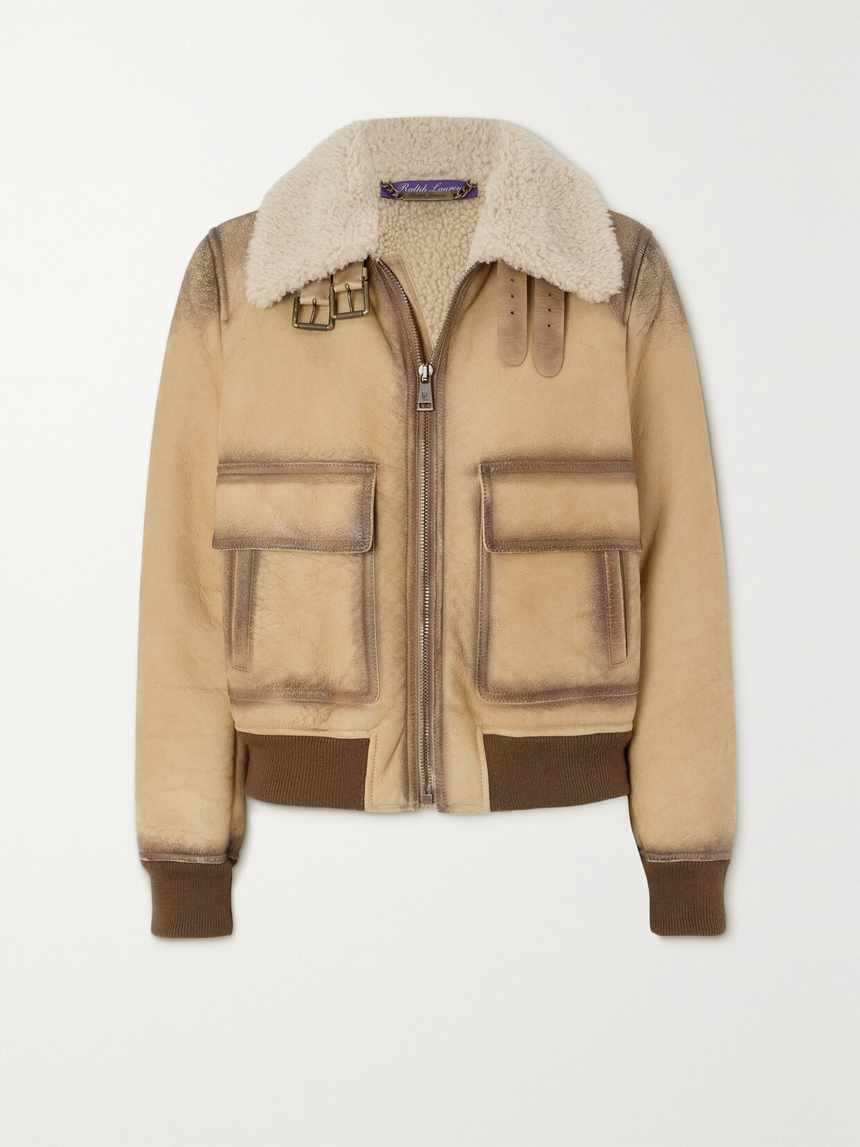 Shop Ralph Lauren Ilyssa Shearling Bomber Jacket In Brown