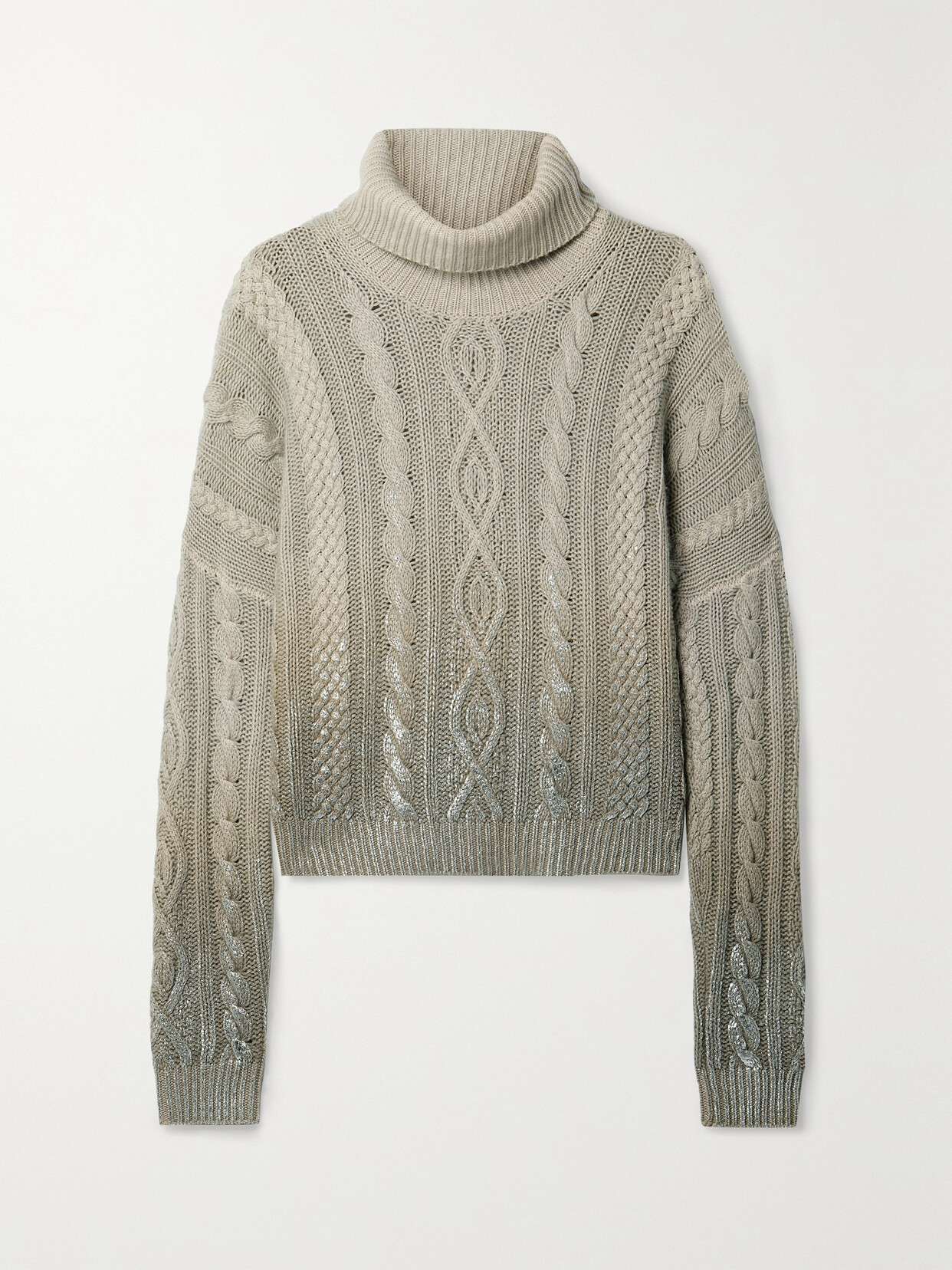 Ralph Lauren Collection Metallic Cable-knit Cashmere Turtleneck Sweater - Brown