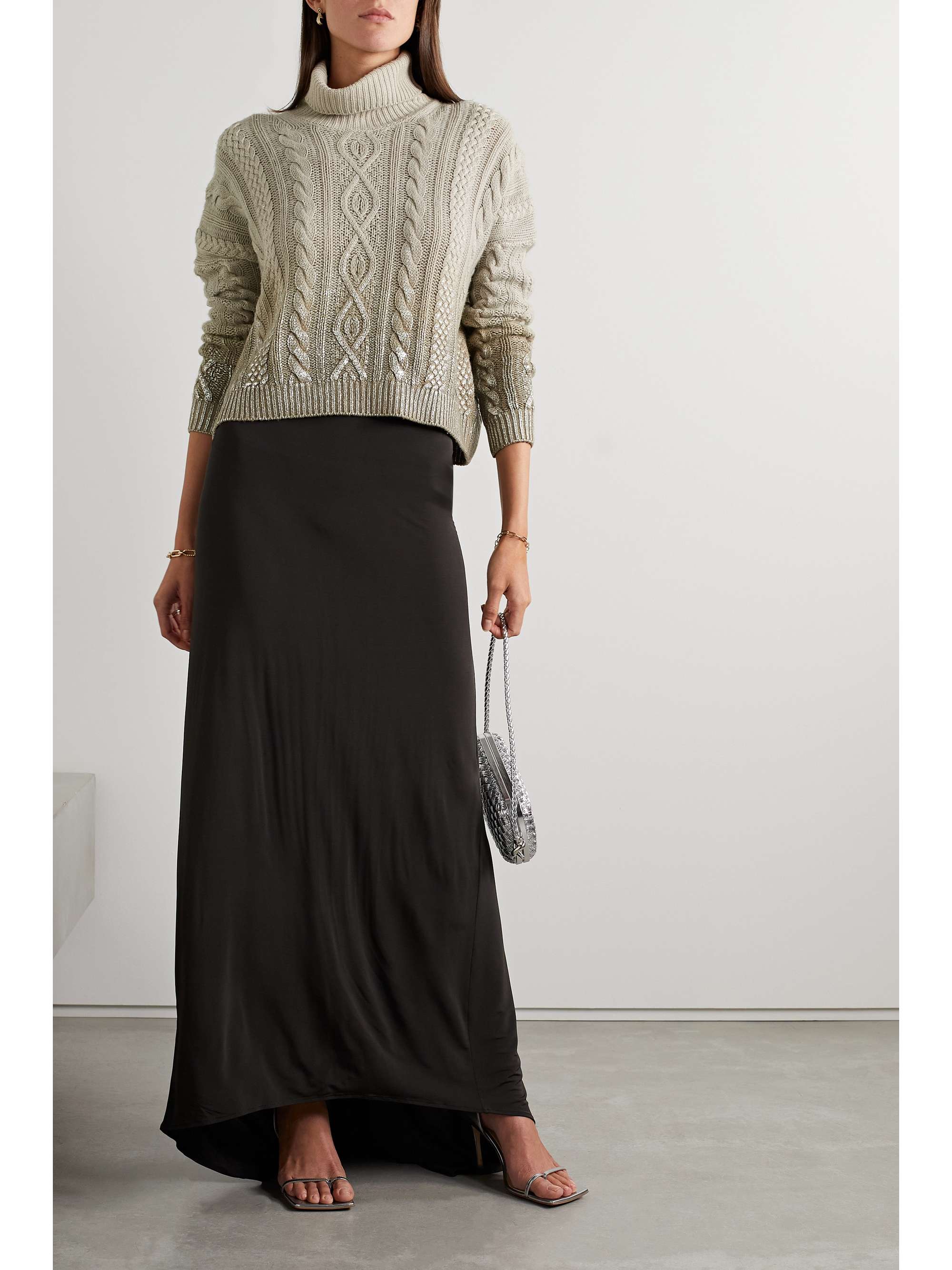 RALPH LAUREN COLLECTION Metallic cable-knit cashmere turtleneck sweater ...