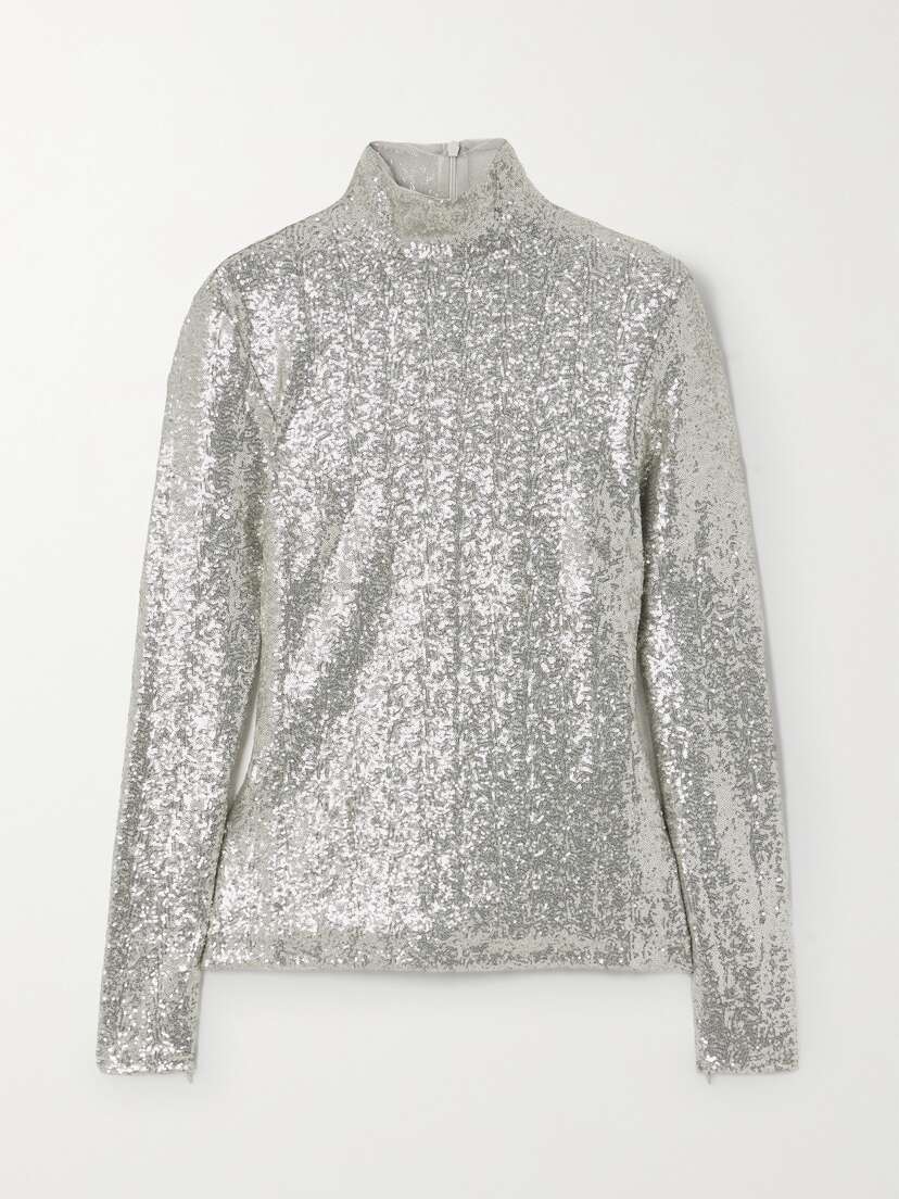 Ralph Lauren Collection Sequined Stretch-tulle Turtleneck Top - x large