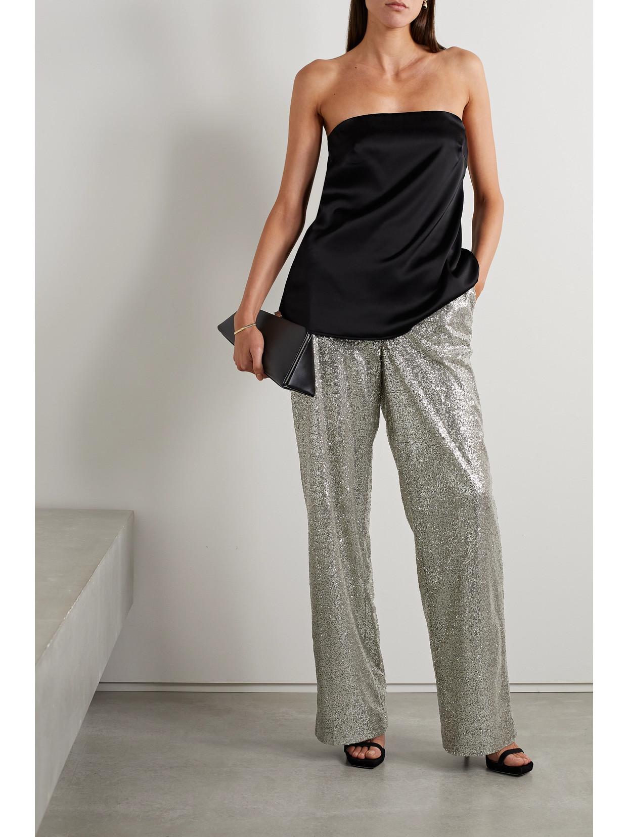 Shop Ralph Lauren Welles Sequined Tulle Wide-leg Pants In Silver