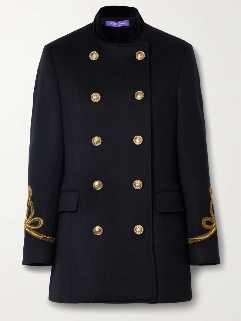 Ralph Lauren Collection Alianora Metallic Satin-trimmed Wool And Cashmere-blend Velvet Jacket