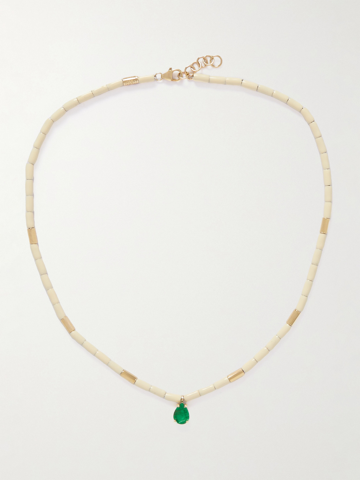 Bea Bongiasca - Tubini 9-karat Gold, Emerald And Enamel Necklace - White