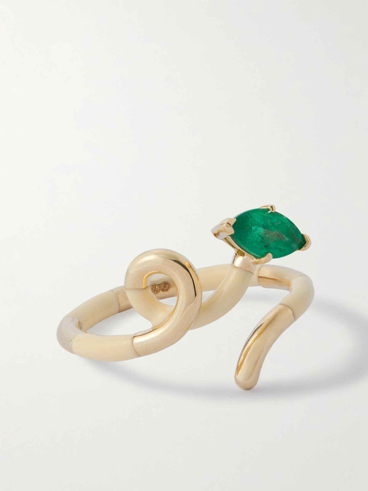 Bea Bongiasca Baby Vine 9-karat Gold, Emerald And Enamel Ring In White