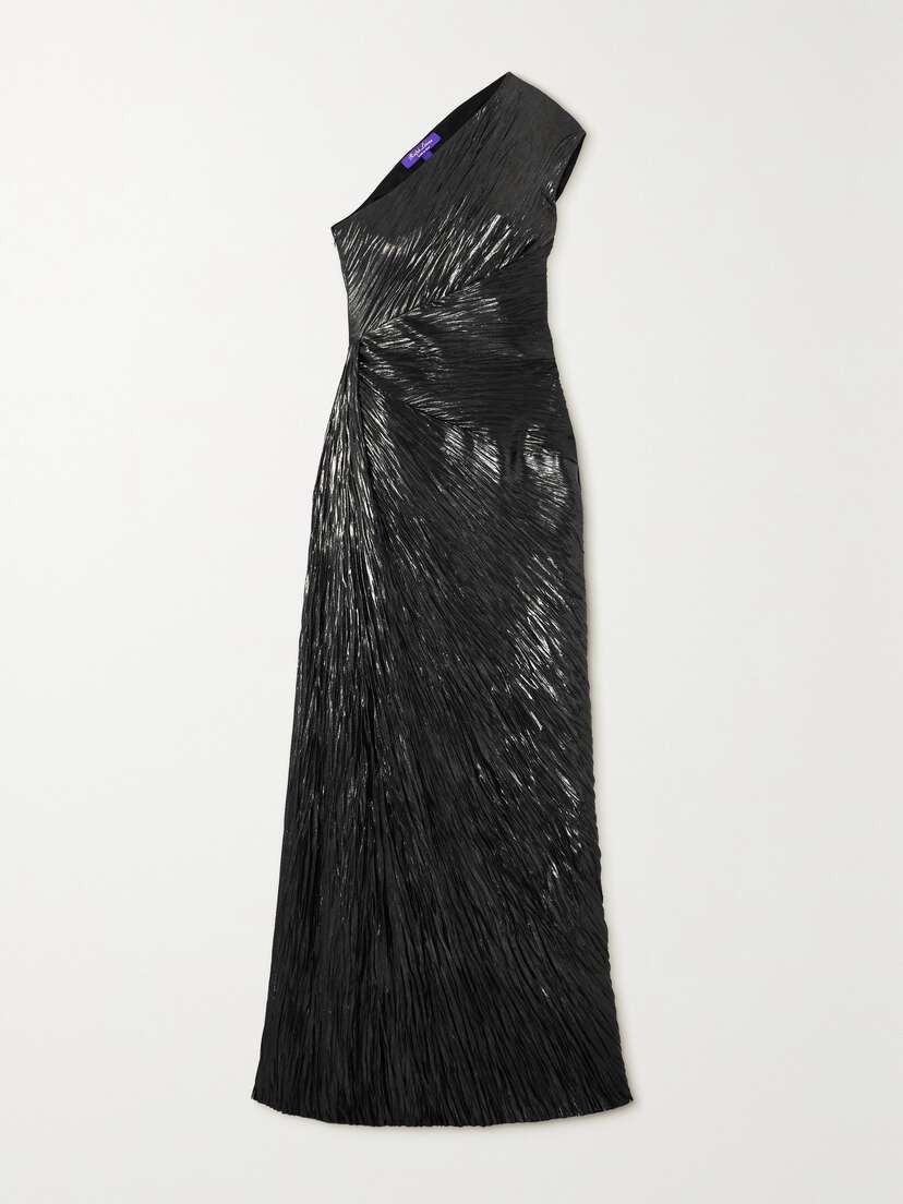 Ralph Lauren Collection Hadlea One-shoulder Pleated Metallic Silk-plissé Gown