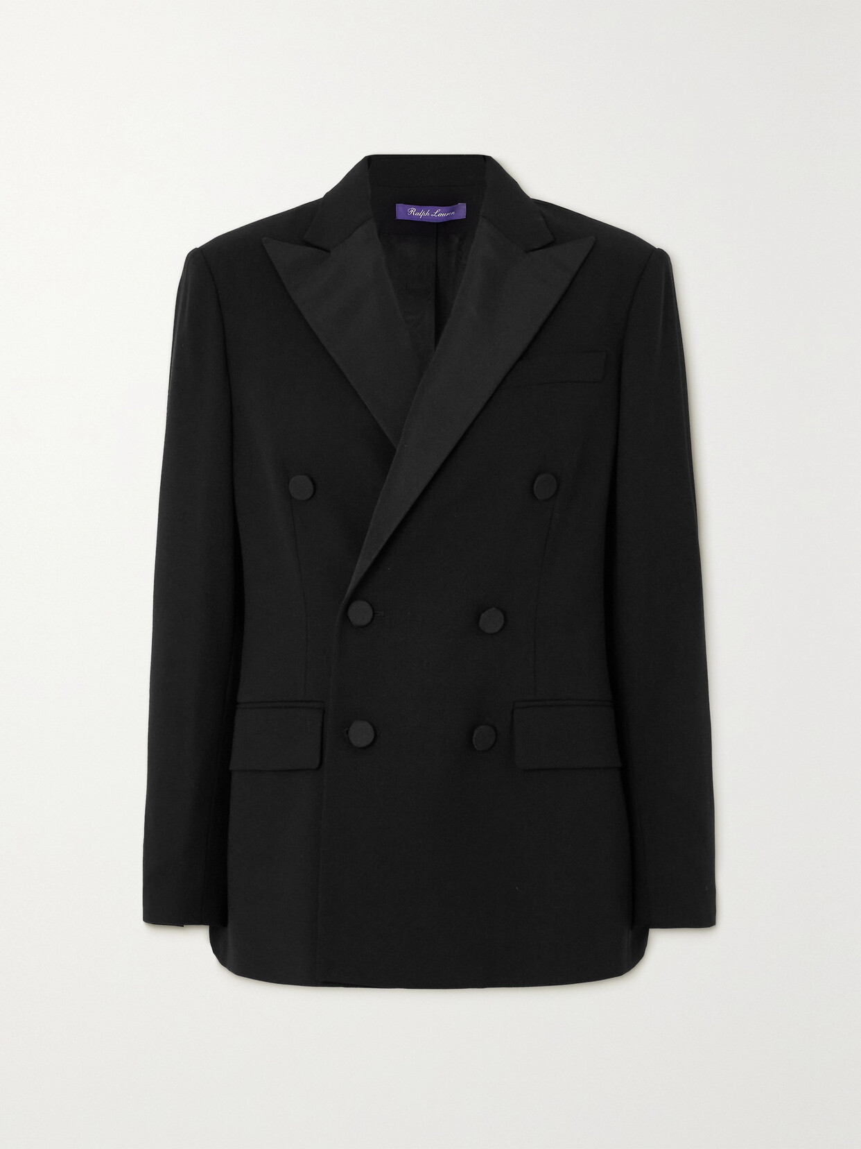 Shop Ralph Lauren Shelden Double-breasted Twill-trimmed Wool-crepe Blazer In Black