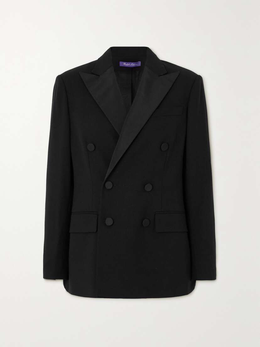 Ralph Lauren Collection Shelden Double-breasted Twill-trimmed Wool-crepe Blazer