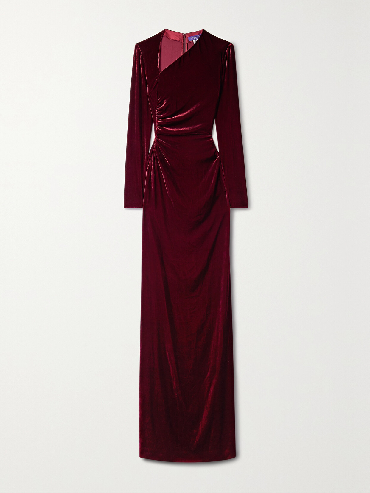 Shop Ralph Lauren Kinslee Ruched Velvet Gown In Burgundy