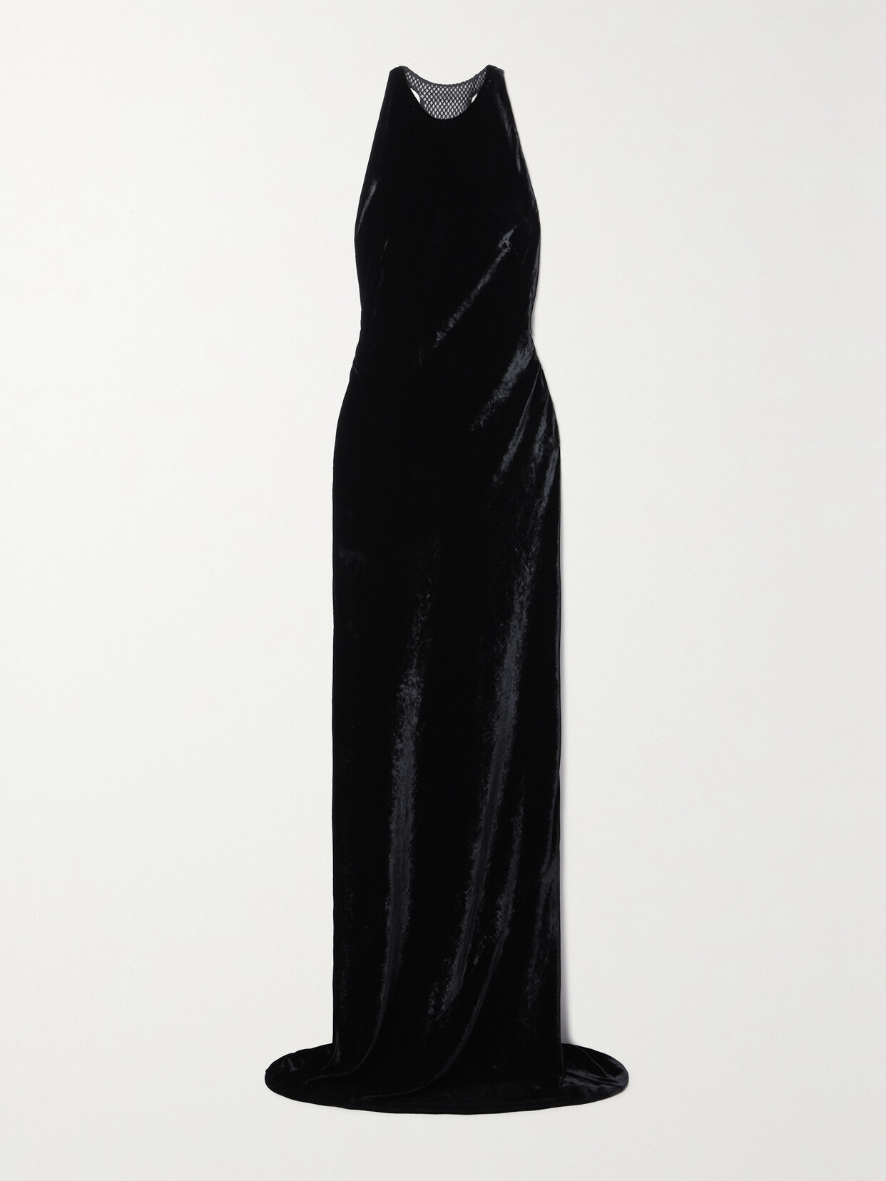 Shop Ralph Lauren Nadege Embellished Mesh-trimmed Velvet Gown In Black