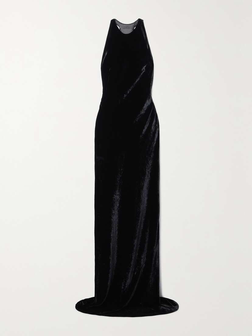 Ralph Lauren Collection Nadege Embellished Mesh-trimmed Velvet Gown