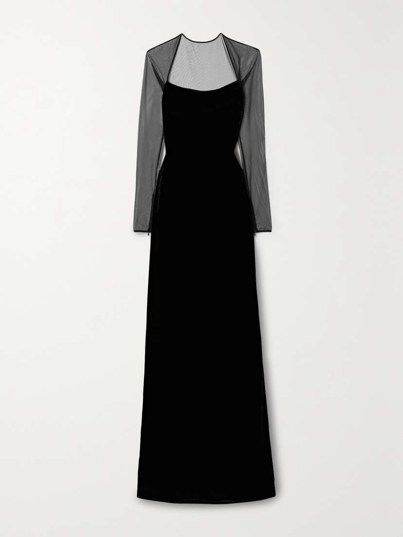 Ralph Lauren Collection Hartwell Mesh-trimmed Velvet Gown