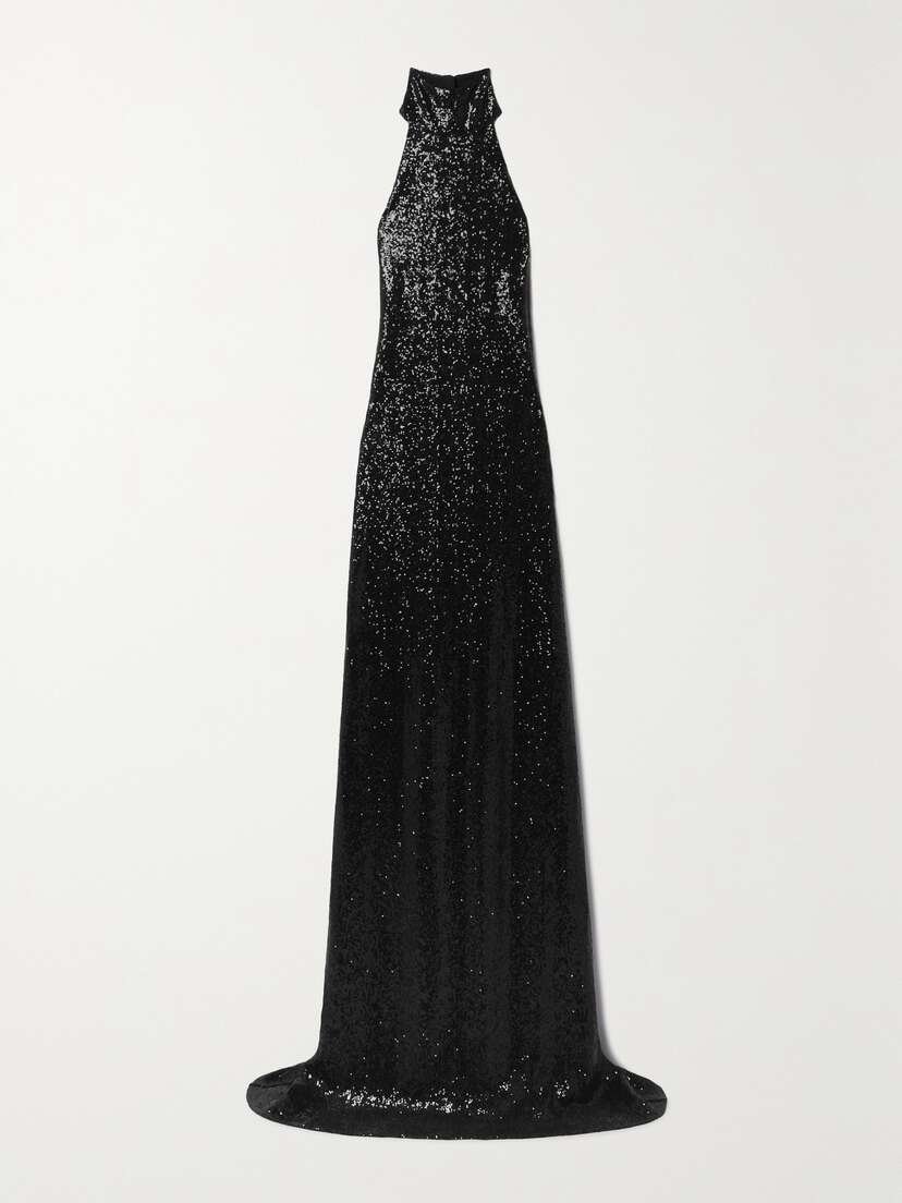 Ralph Lauren Collection Crystal-embellished Sequined Stretch-mesh Halterneck Gown