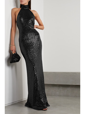 Ralph Lauren Collection Crystal-embellished sequined stretch-mesh halterneck gown