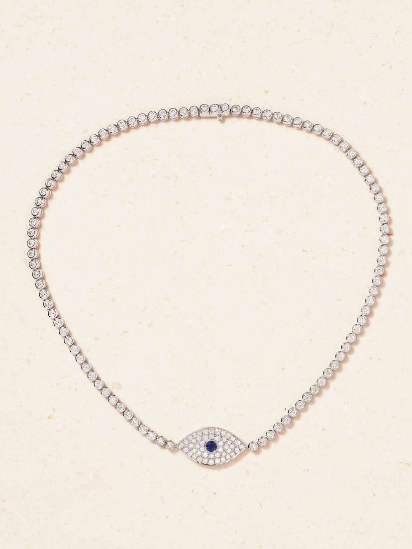 Anita Ko Evil Eye 18-karat White Gold, Sapphire And Diamond Choker