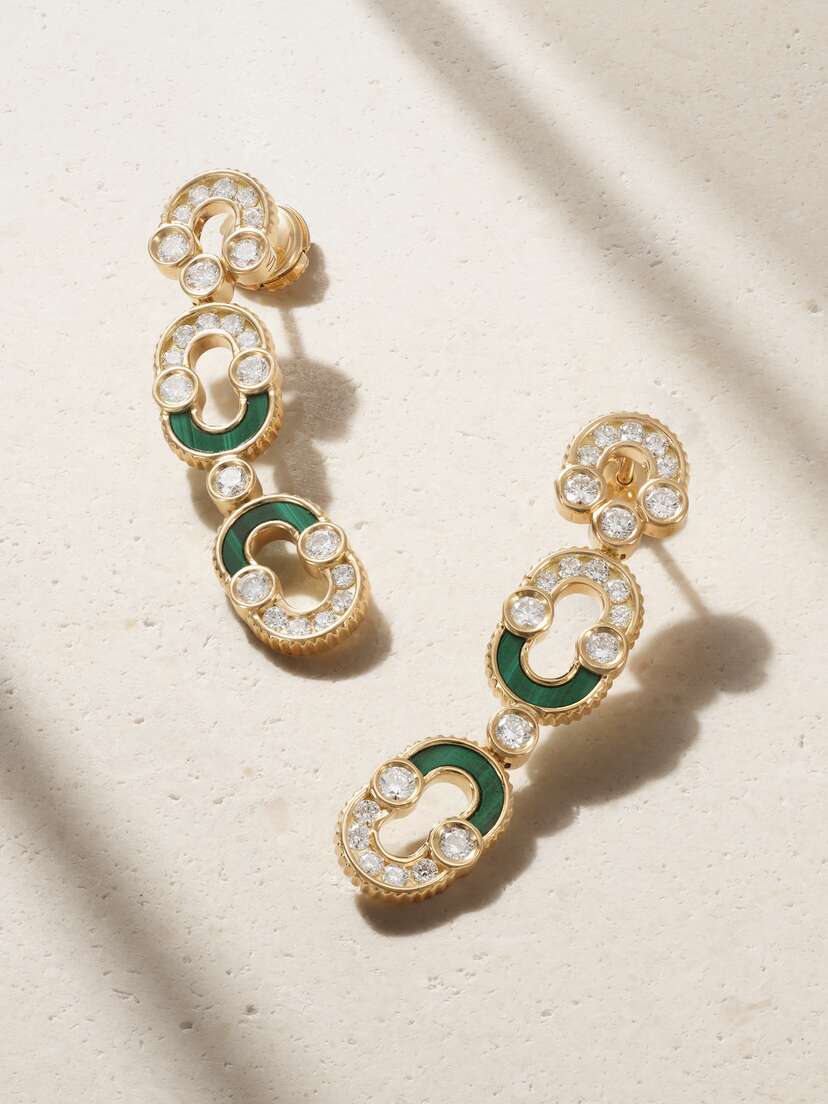 Viltier Magnetic Double 18-karat Gold, Malachite And Diamond Earrings