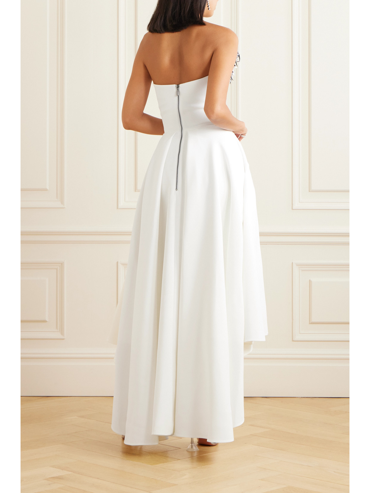 Shop Maticevski Rekindle Strapless Embellished Pleated Crepe Gown In White