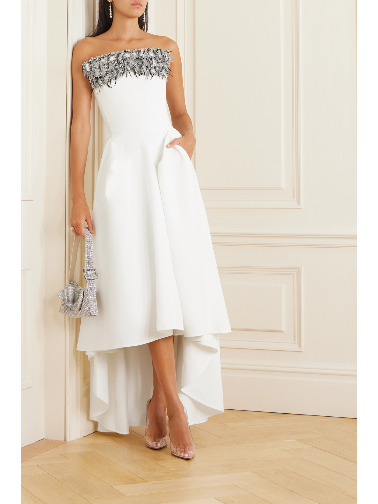 Shop Maticevski Rekindle Strapless Embellished Pleated Crepe Gown In White