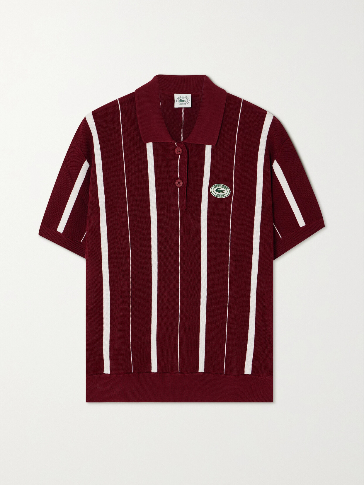 Sporty & Rich - + Lacoste Striped Stretch-knit Polo Shirt - Burgundy