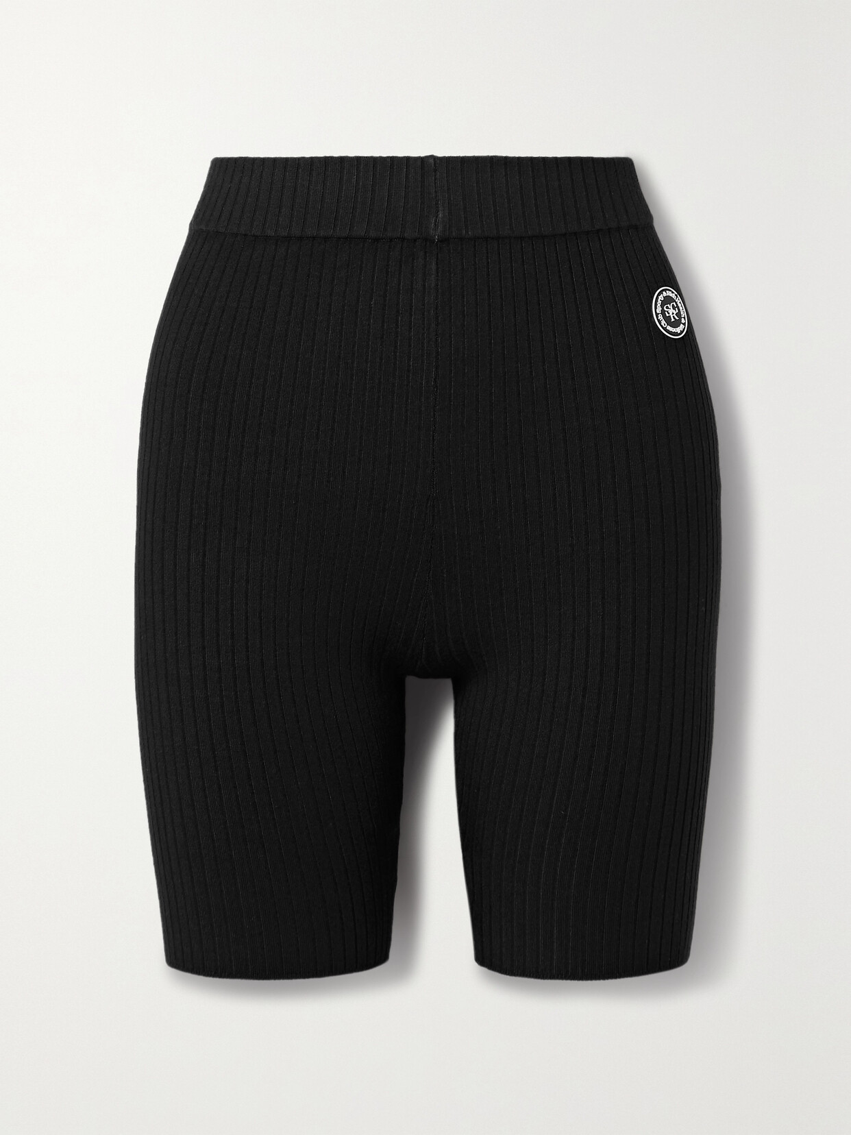 Sporty & Rich - Appliquéd Ribbed-knit Shorts - Black