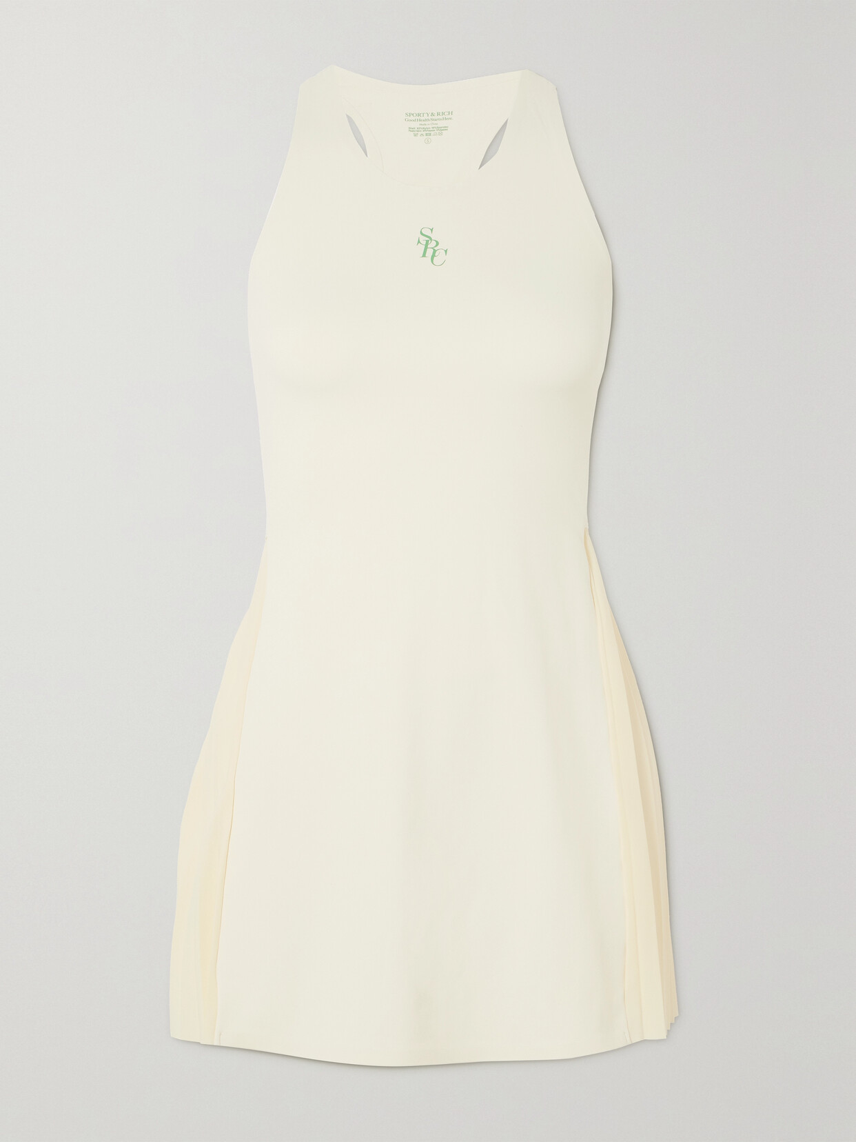 Sporty & Rich Printed Pleated Stretch Tennis Dress - Cream