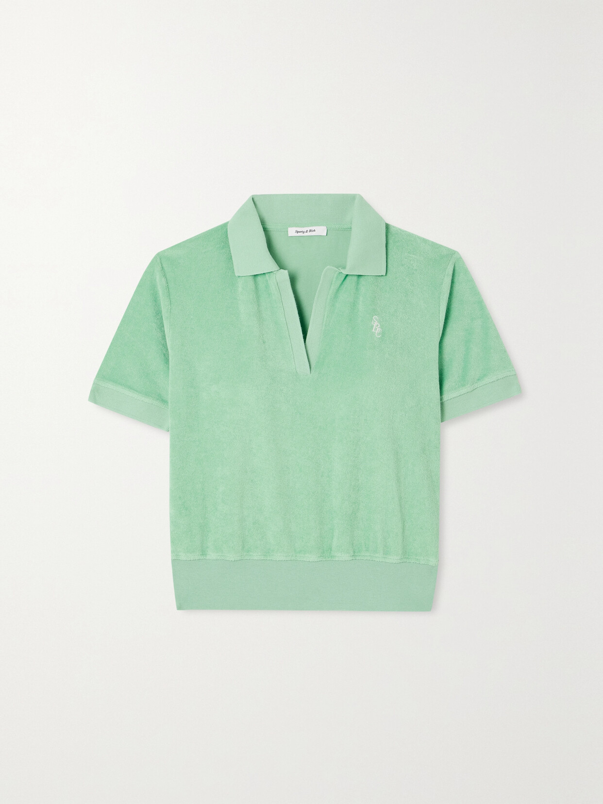 Sporty And Rich Embroidered Washed Cotton-terry Top In Green