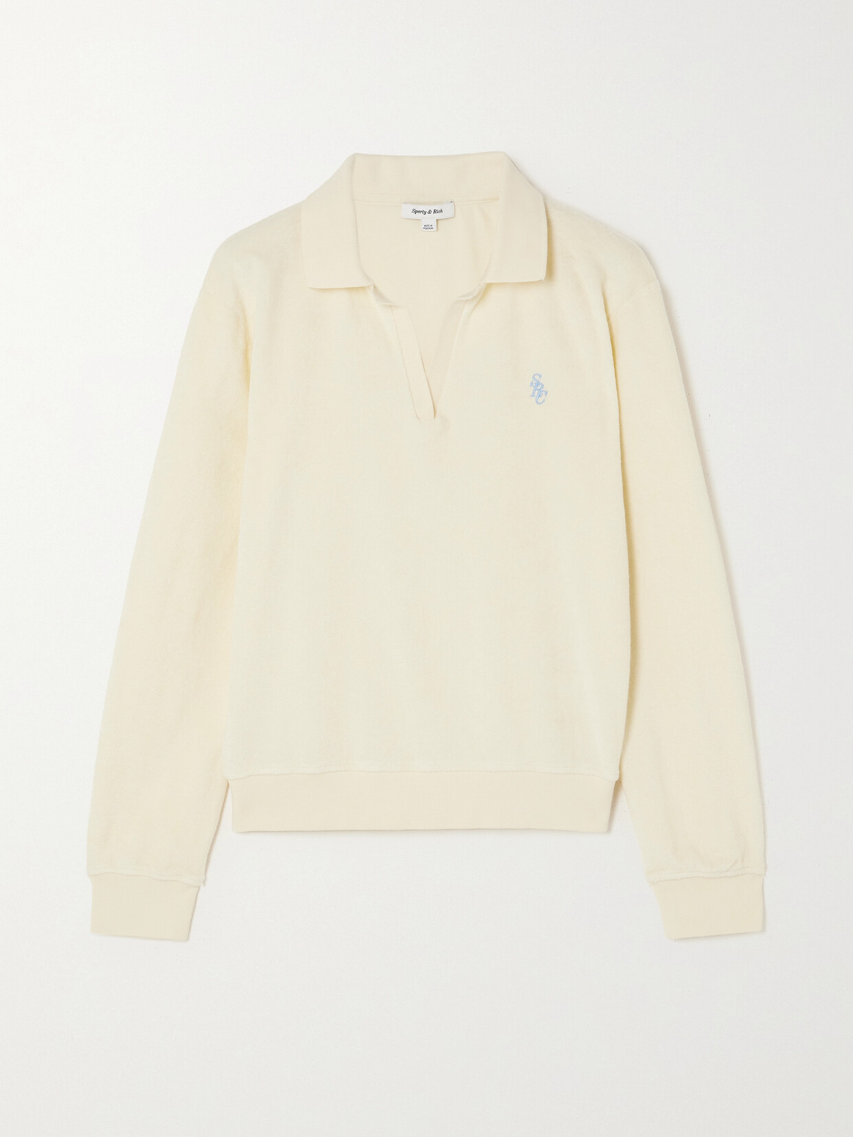 Sporty & Rich - Embroidered Cotton-terry Polo Sweatshirt - Cream