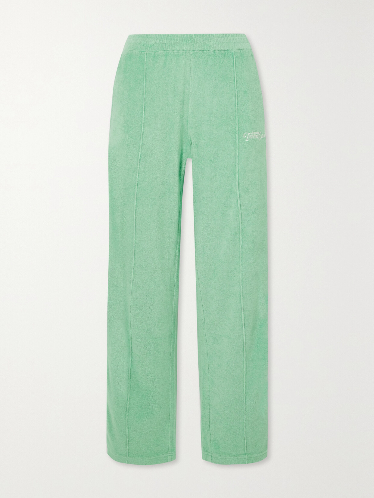 Shop Sporty And Rich Rizzoli Embroidered Washed Cotton-terry Track Pants In Green