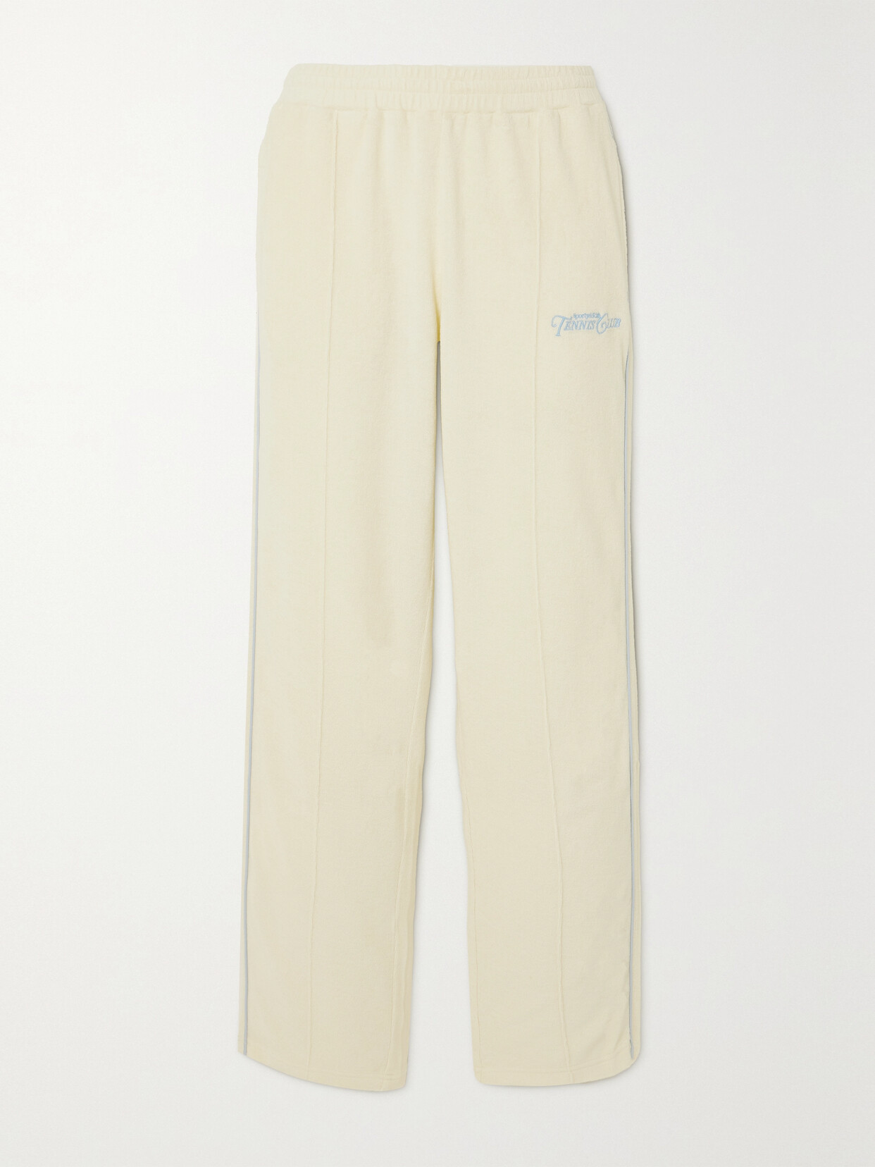 Sporty And Rich Rizzoli Tennis Embroidered Cotton-terry Track Pants In Cream