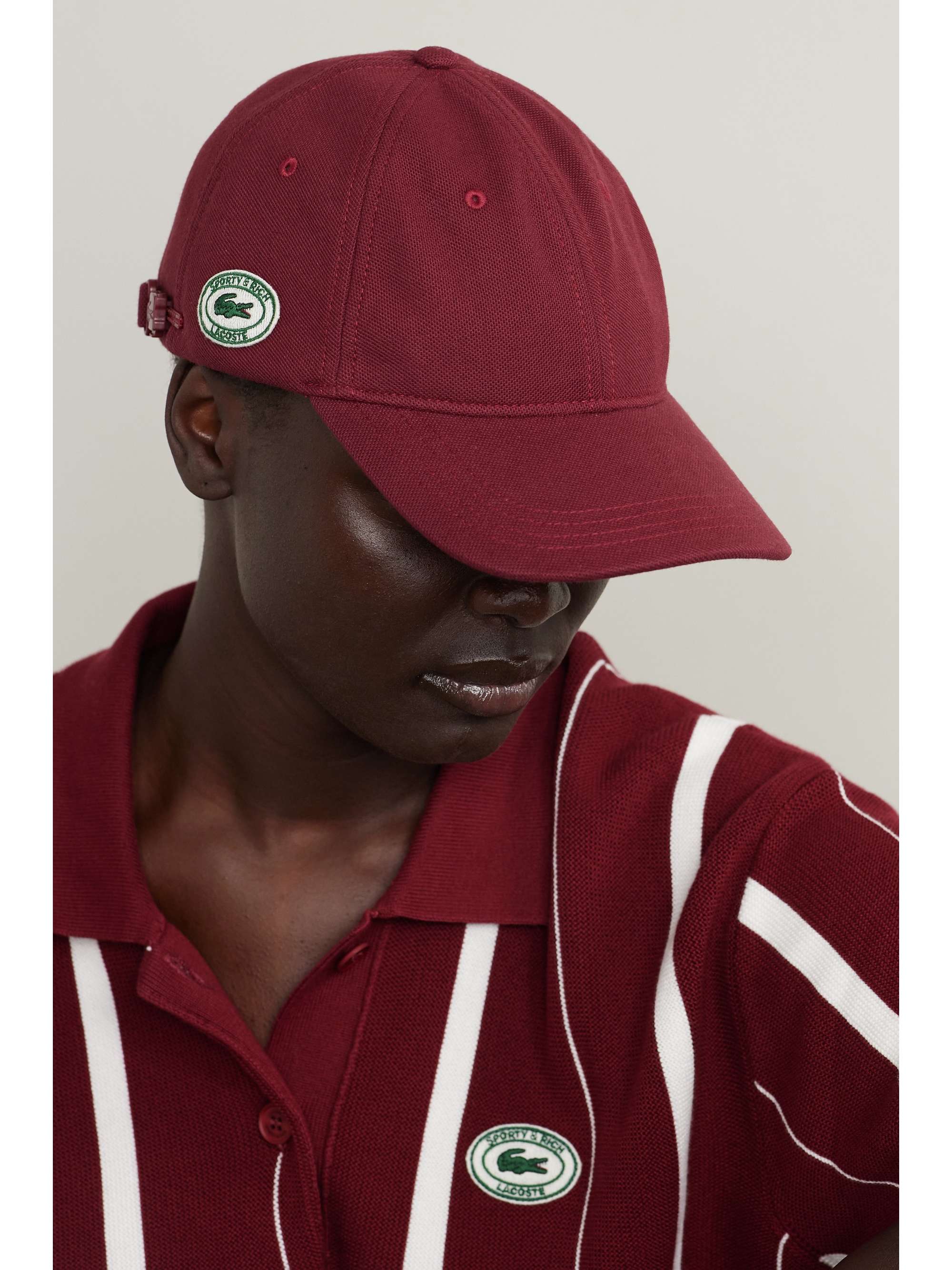 SPORTY & RICH + Lacoste Serif appliquéd cotton-piqué baseball cap |  NET-A-PORTER