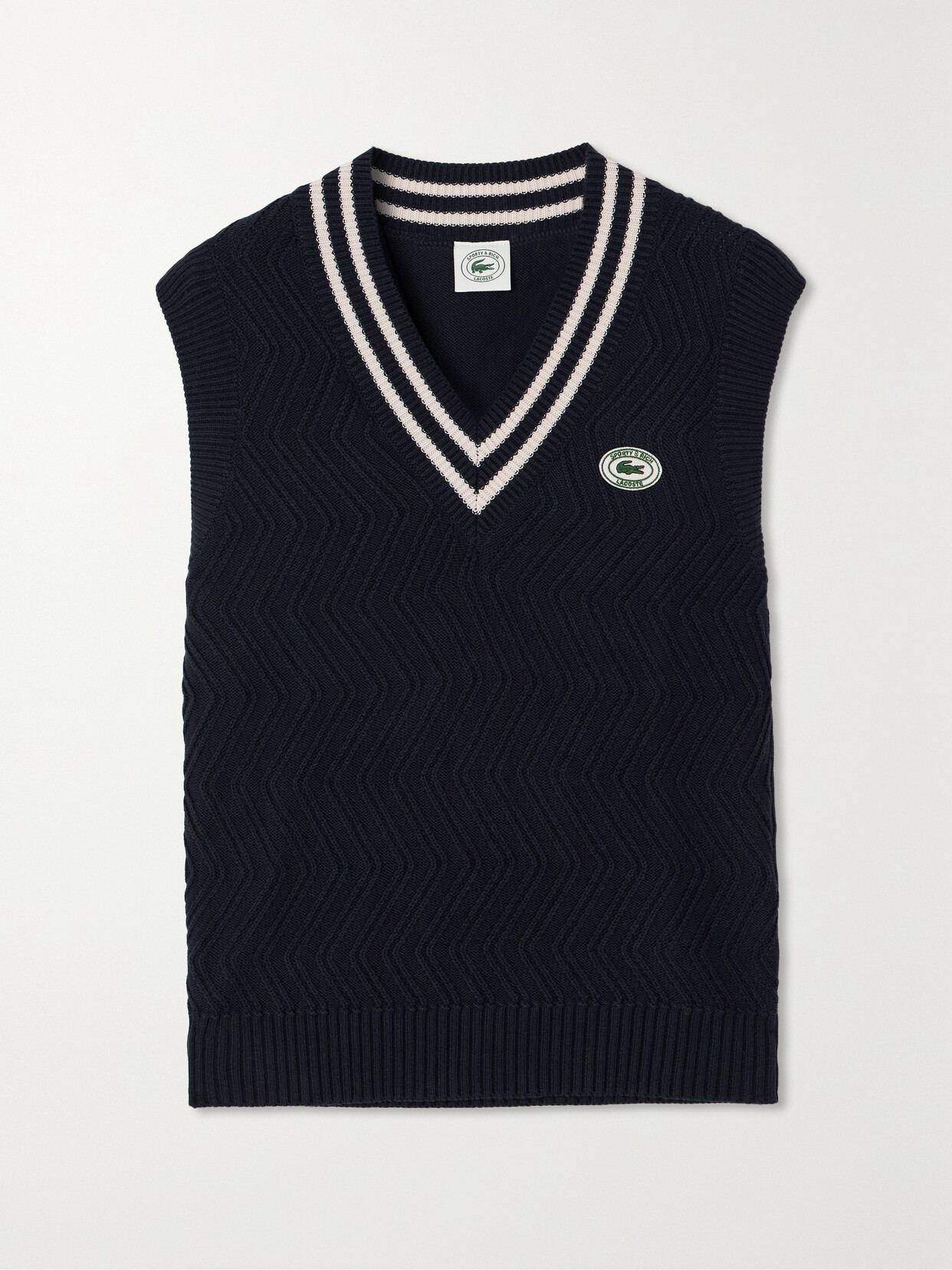 Sporty & Rich + Lacoste Appliquéd Cable-knit Cotton-blend Vest