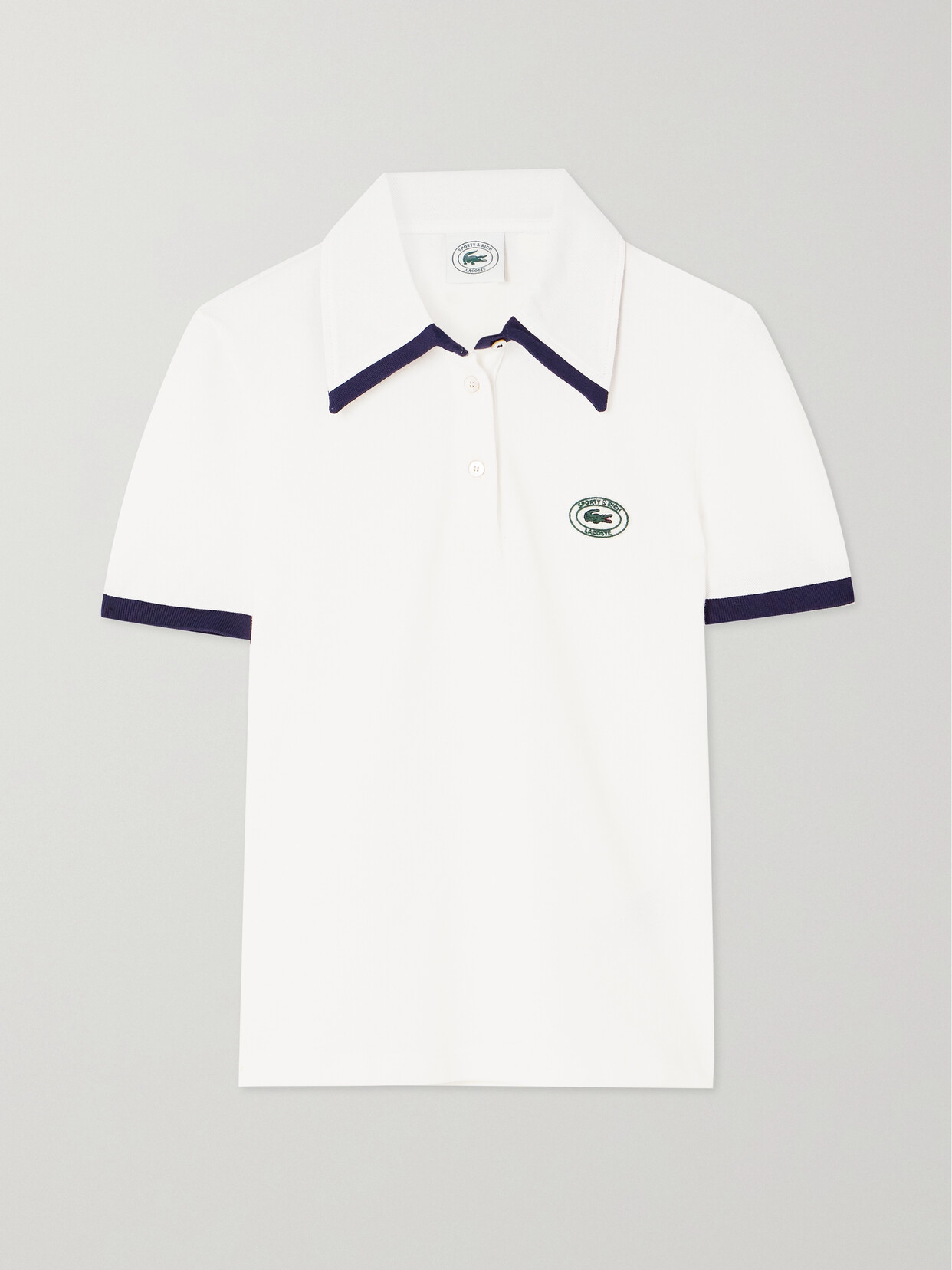 Sporty & Rich - + Lacoste Appliquéd Cotton-blend Piqué Polo Shirt - White