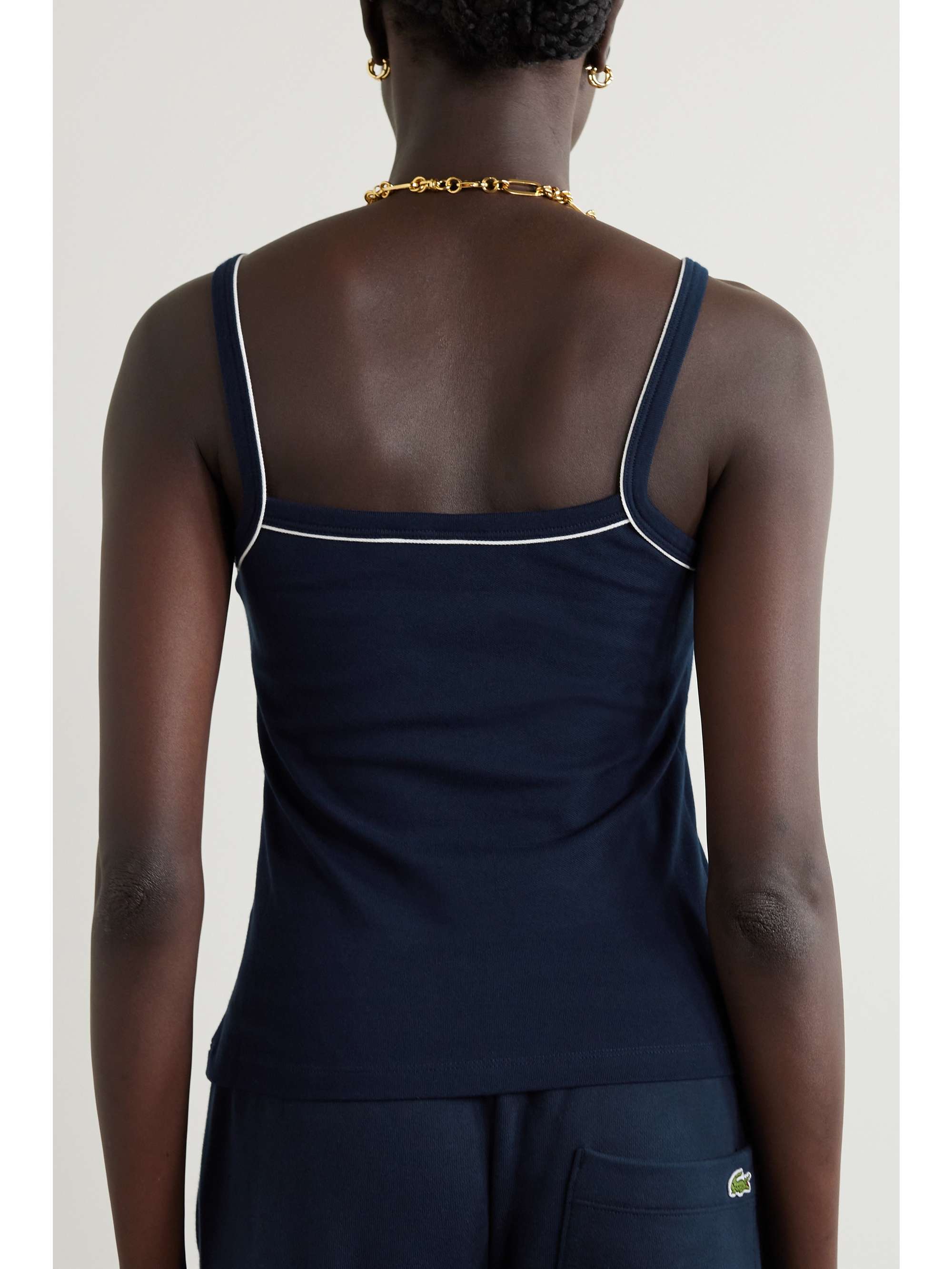 SPORTY & RICH + Lacoste piped appliquéd stretchcotton piqué tank NET