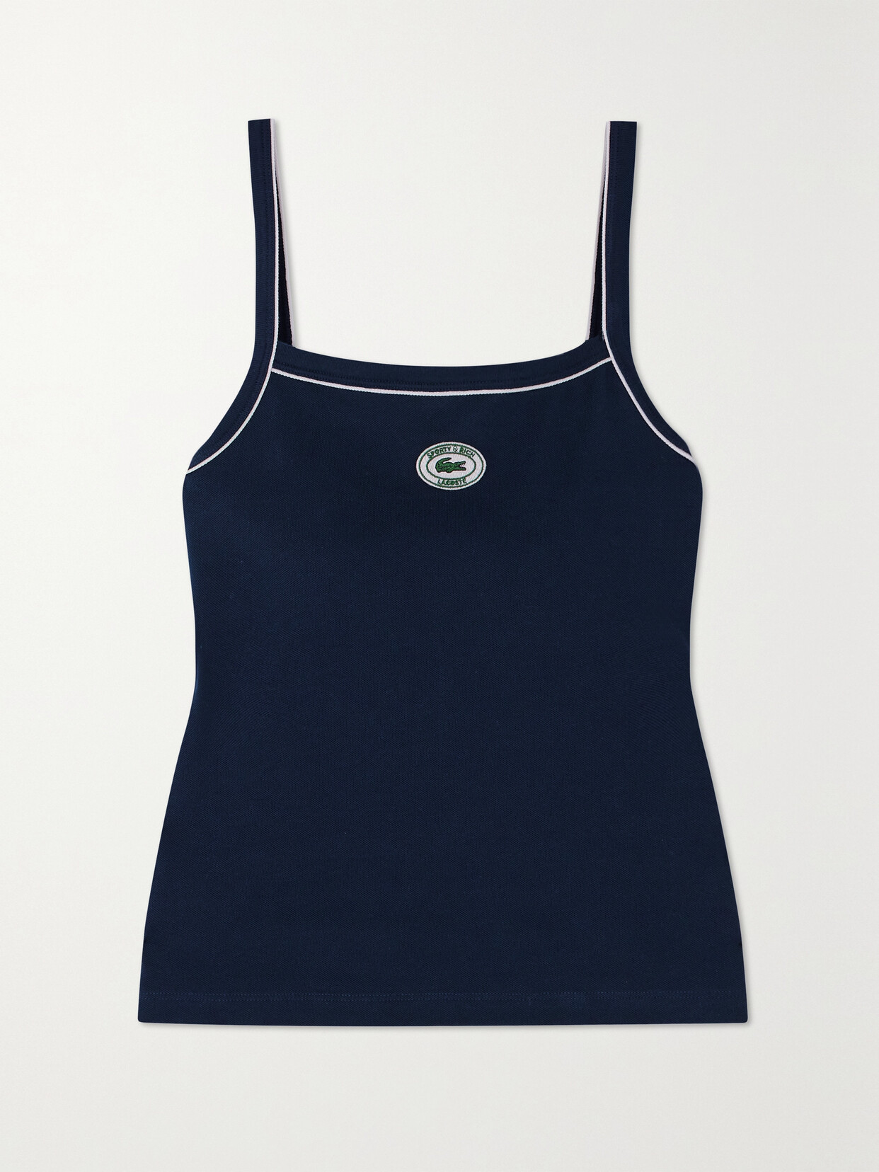 Sporty & Rich - + Lacoste Piped Appliquéd Stretch-cotton Piqué Tank - Blue