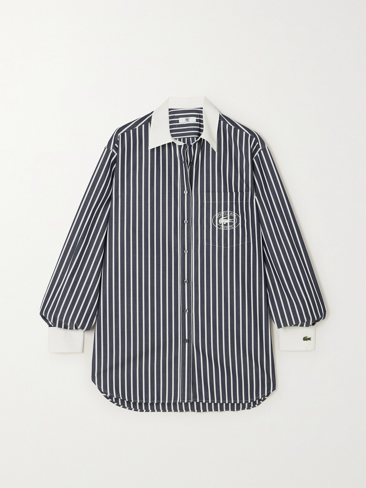 Sporty & Rich - + Lacoste Embroidered Striped Cotton-poplin Shirt - Blue