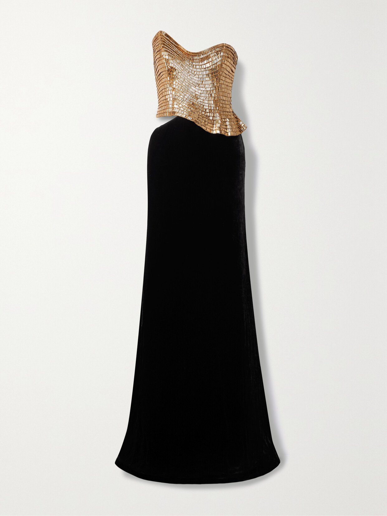 Naeem Khan - Strapless Cutout Crystal-embellished Tulle And Velvet Gown - Gold