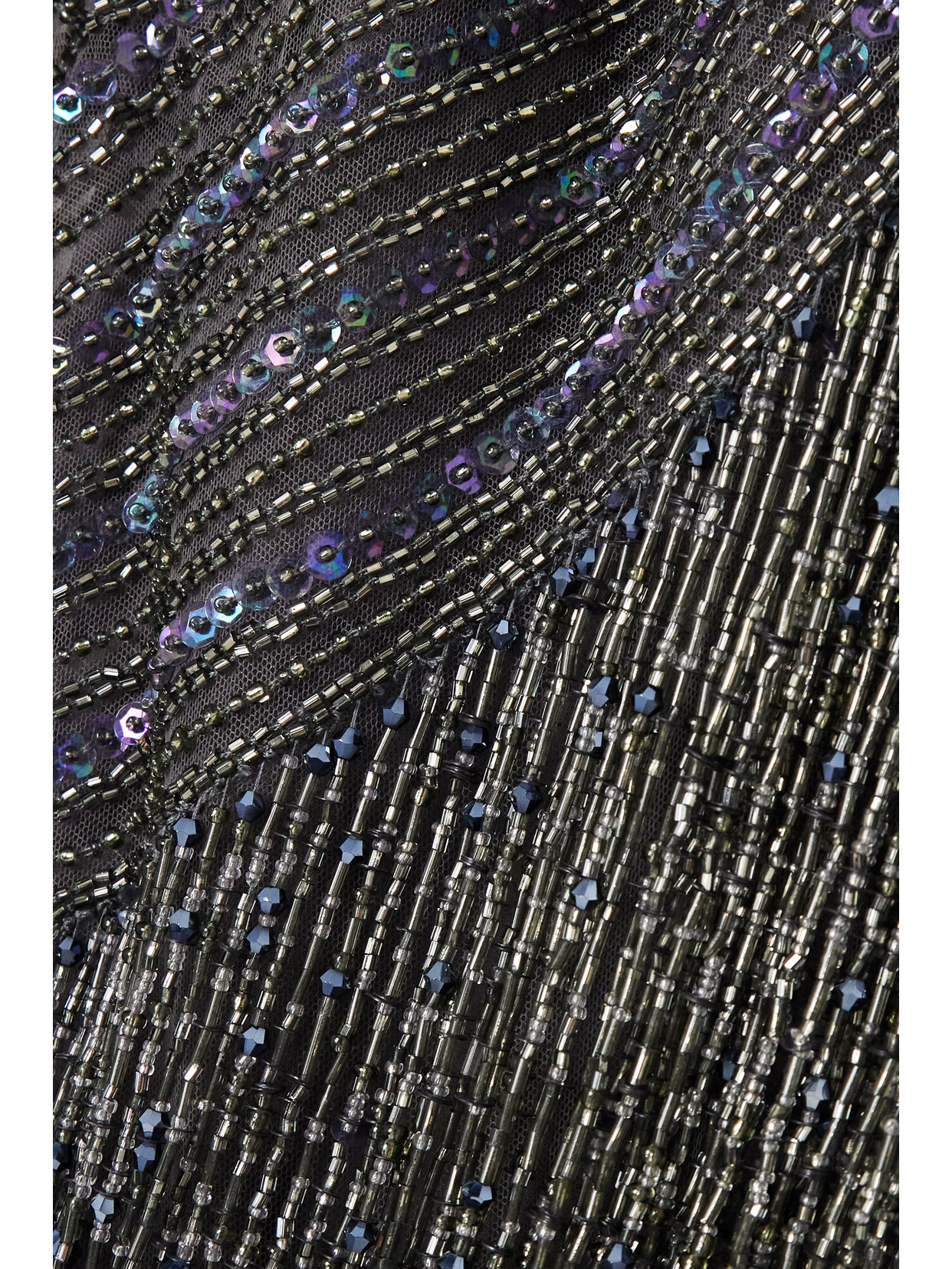 Naeem Khan Fringed Embellished Tulle Mini Dress In Gray