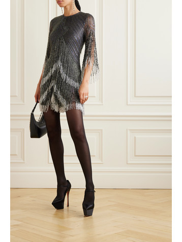 Naeem Khan Fringed embellished tulle mini dress