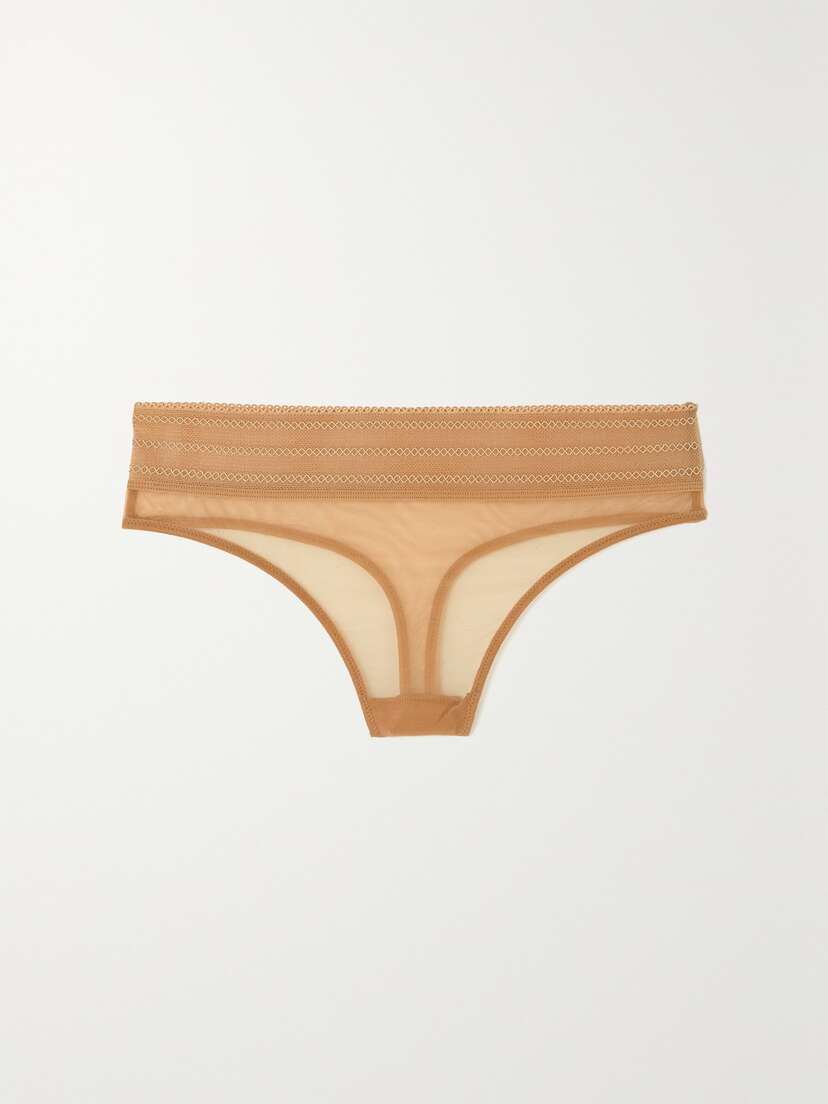 ELSE Bare Lace-trimmed Tulle Thong - x large