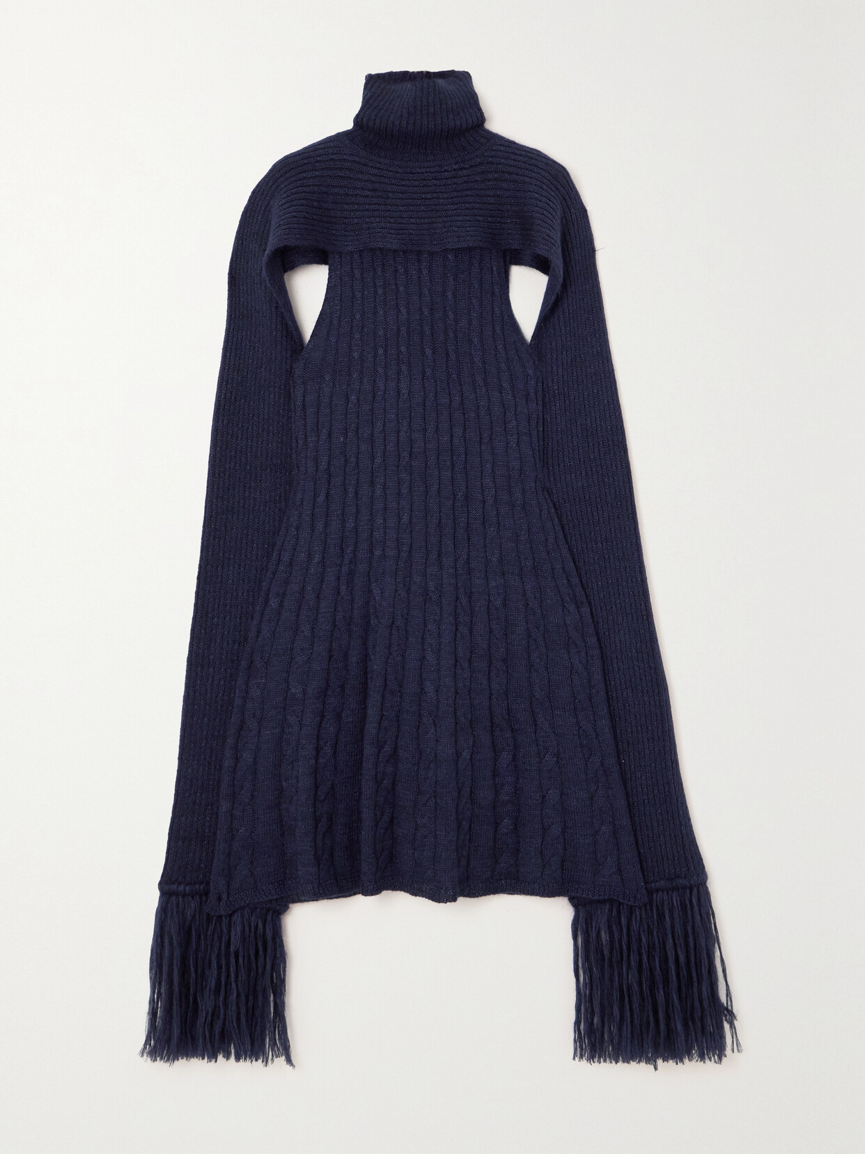 Thebe Magugu Draped Fringed Ribbed Cable-knit Wool And Mohair-blend Dress In Blue