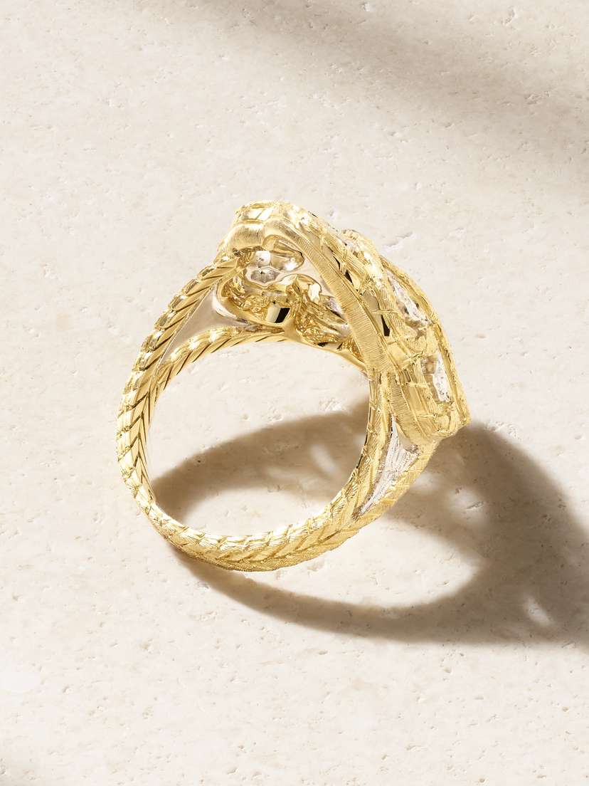 Buccellati Étoilée 18-karat Yellow And White Gold Diamond Ring - side view in Gold