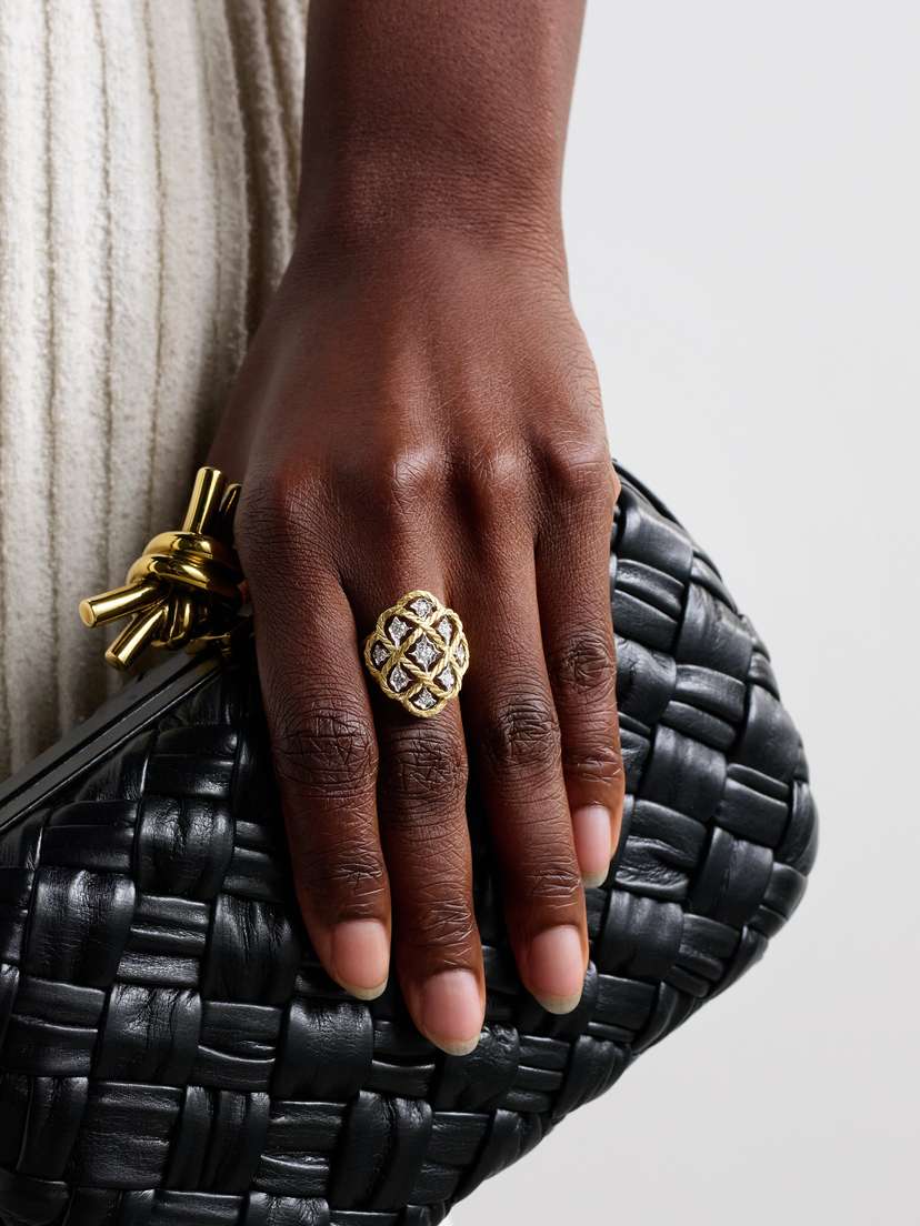 Buccellati Étoilée 18-karat Yellow And White Gold Diamond Ring - back view in Gold