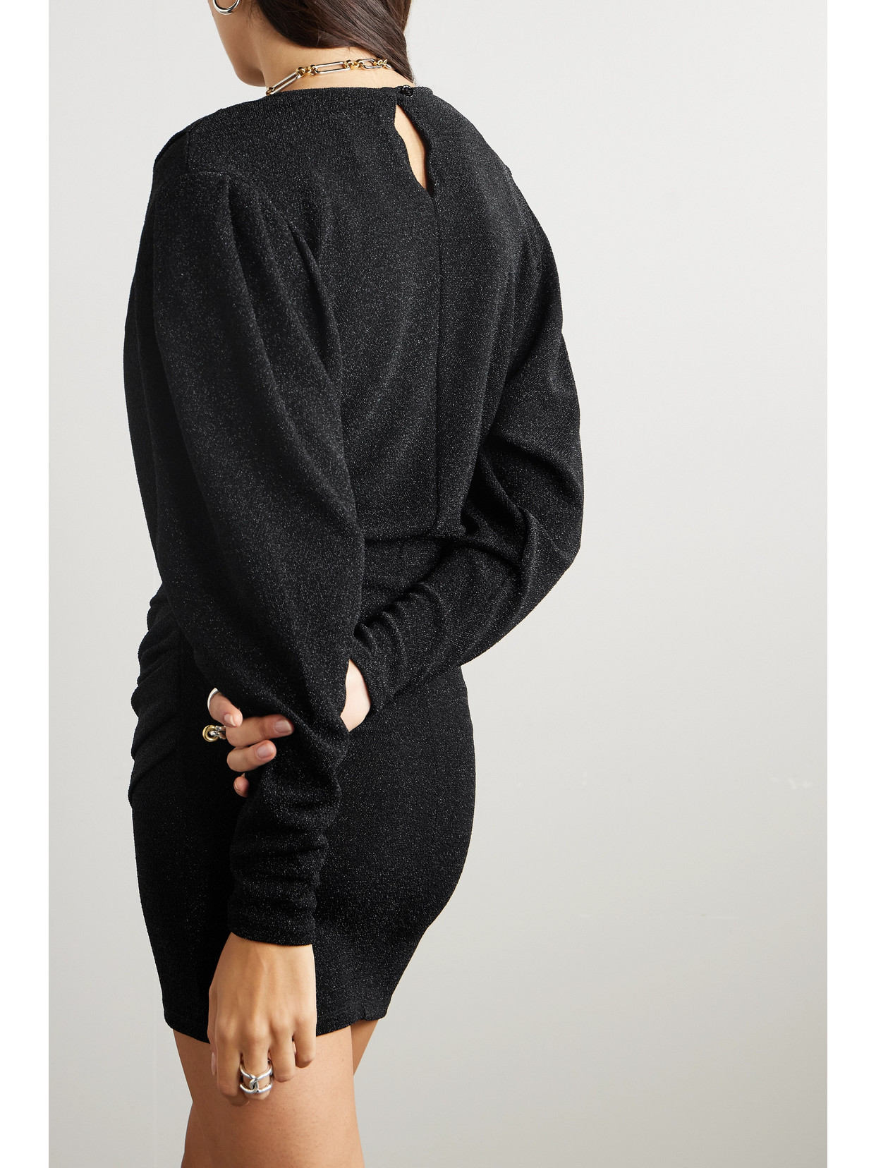 Isabel Marant Étoile Benedicte Gathered Metallic Stretch-jersey Mini Dress In Black