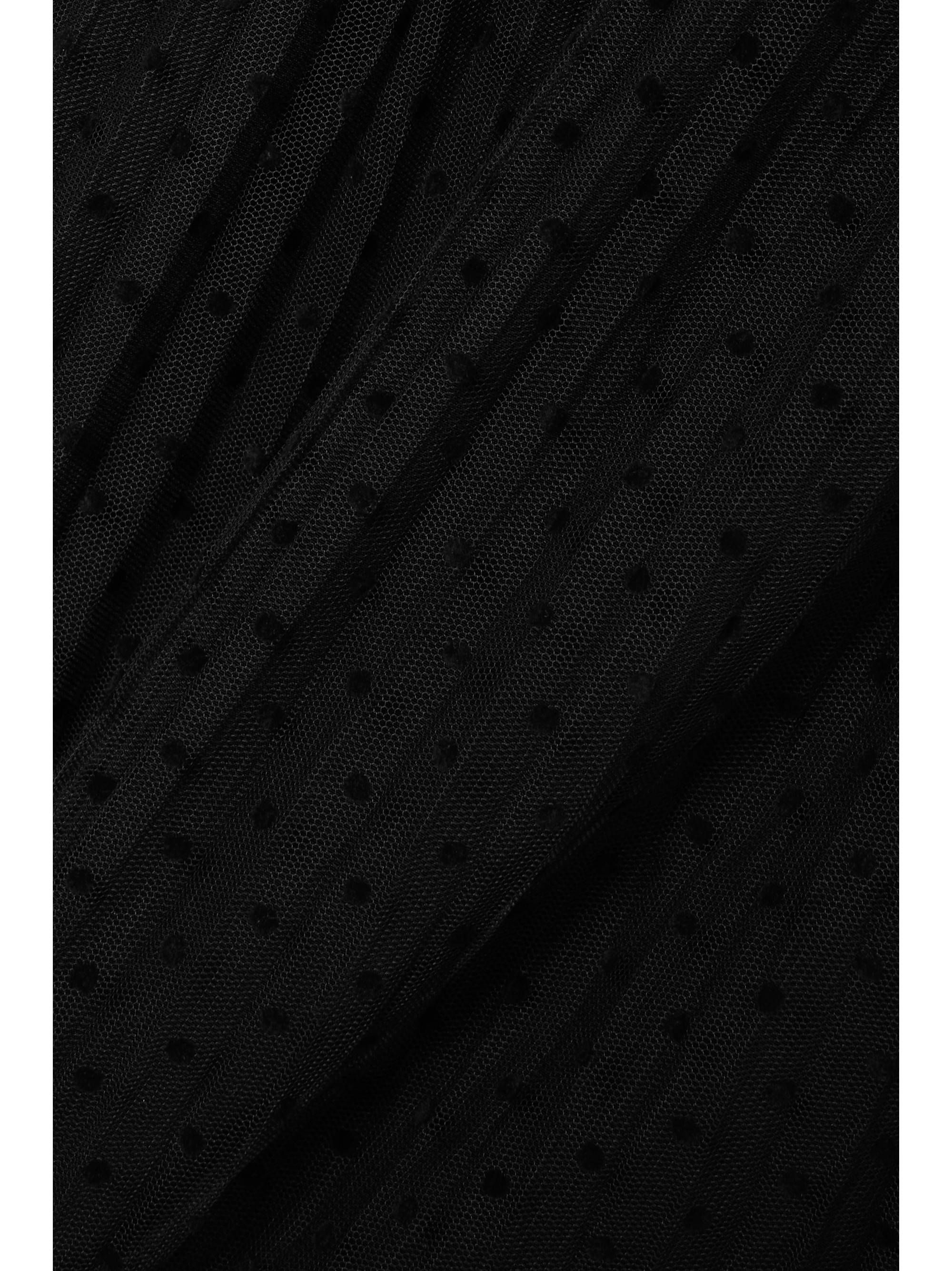 self-portrait Off-the-shoulder tweed and pleated Swiss-dot tulle midi dress thumbnail