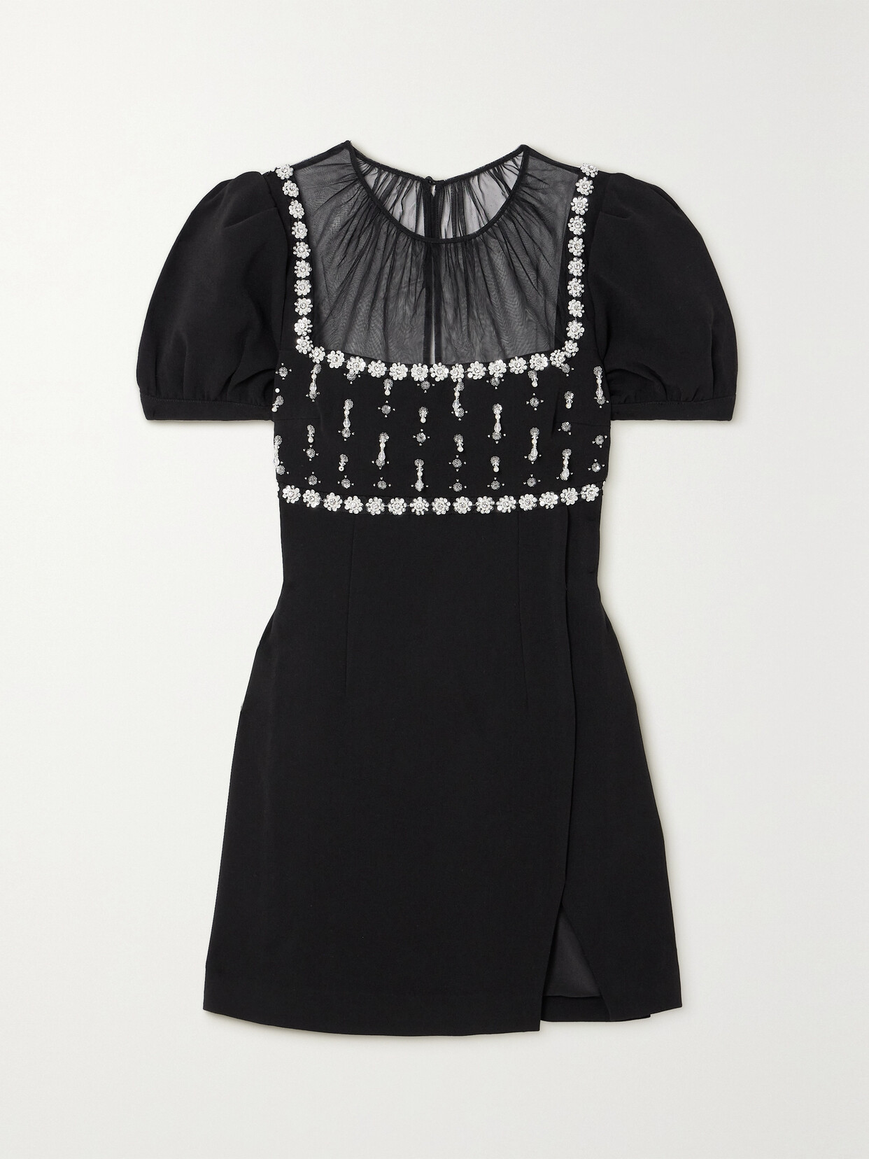 Self-Portrait - Tulle-paneled Embellished Cutout Crepe Mini Dress - Black