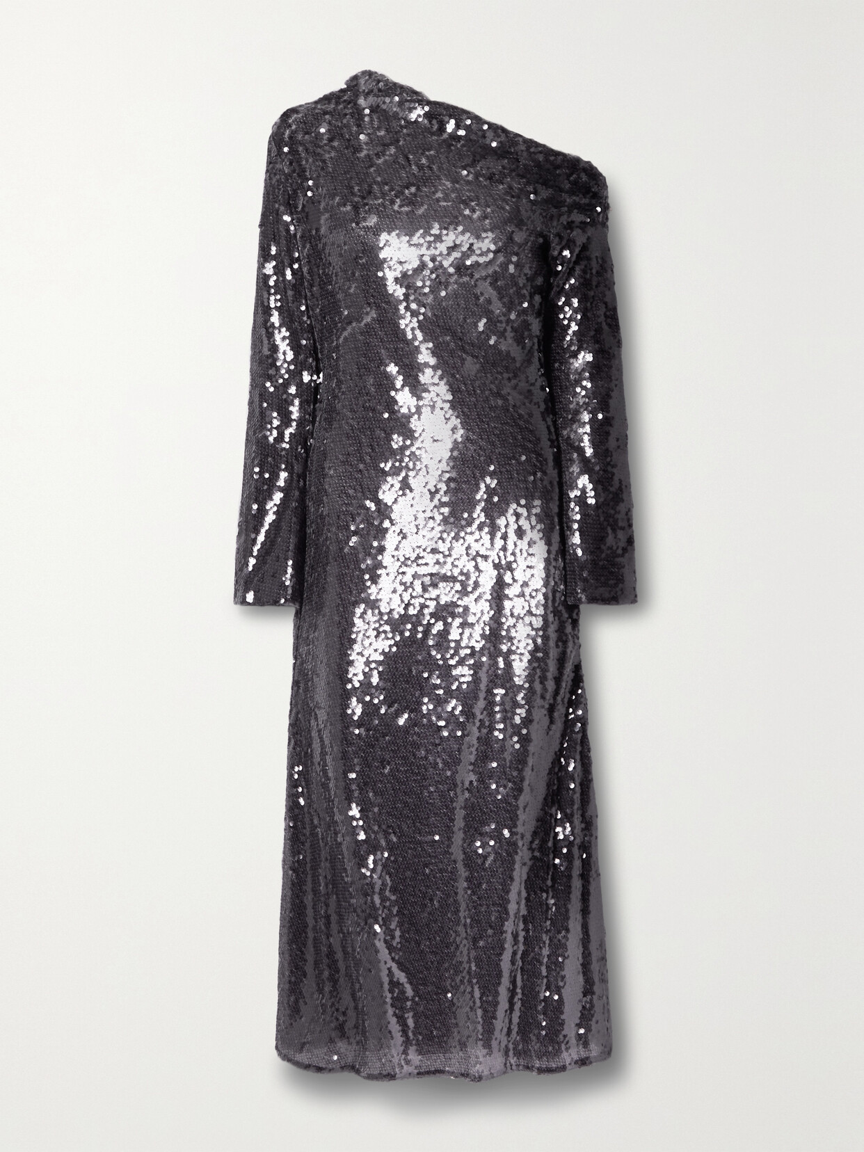 Self-Portrait - Asymmetric Sequined Mesh Midi Dress - Purple