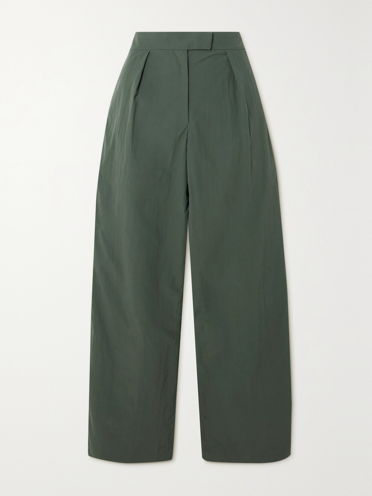 Conner Ives Pleated Crinkled Recycled-cotton Wide-leg Trousers In Green