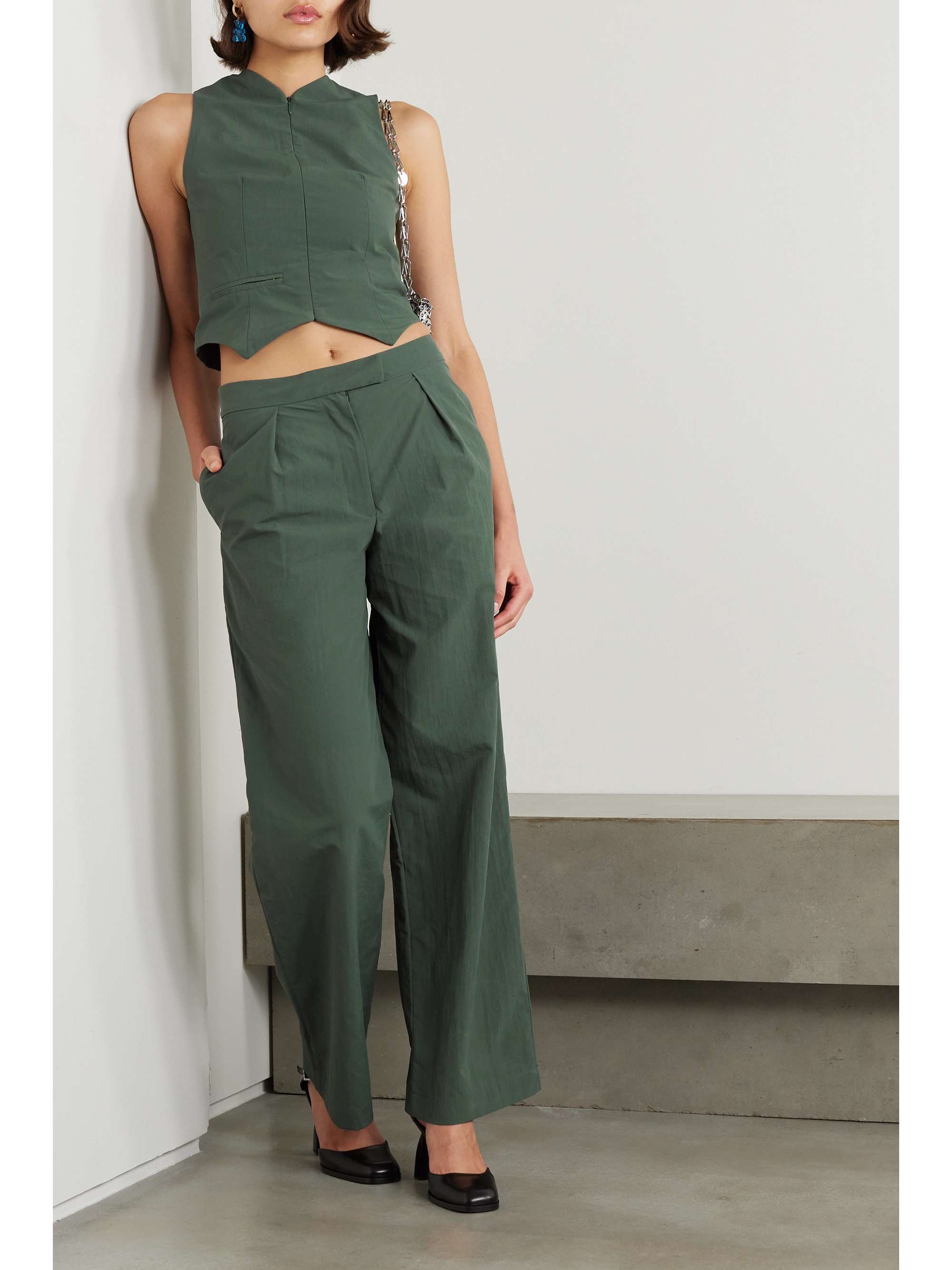 CONNER IVES Pleated crinkled recycled-cotton wide-leg pants | NET-A-PORTER