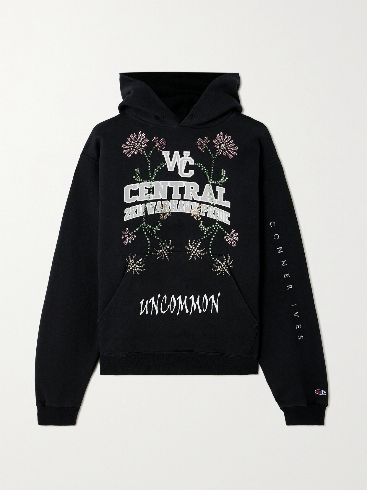 Conner Ives Crystal-embellished Printed Cotton-jersey Hoodie In Black